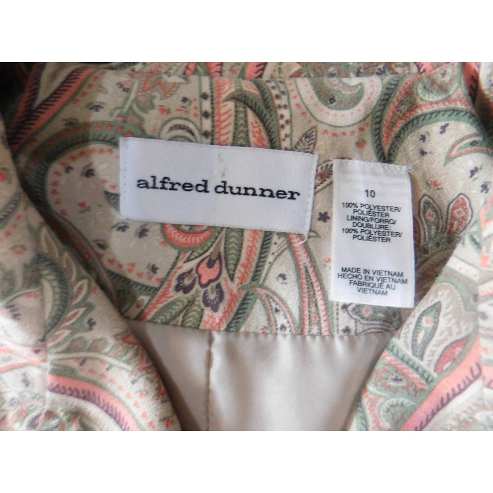 Vintage Alfred Dunner Jacket Womens 10 Beige Floral Lightweight designer Peanuts Long Sleeve Mid-Length Button Casual Fall Spring Size L / US 10 / IT 46 - 6 Thumbnail