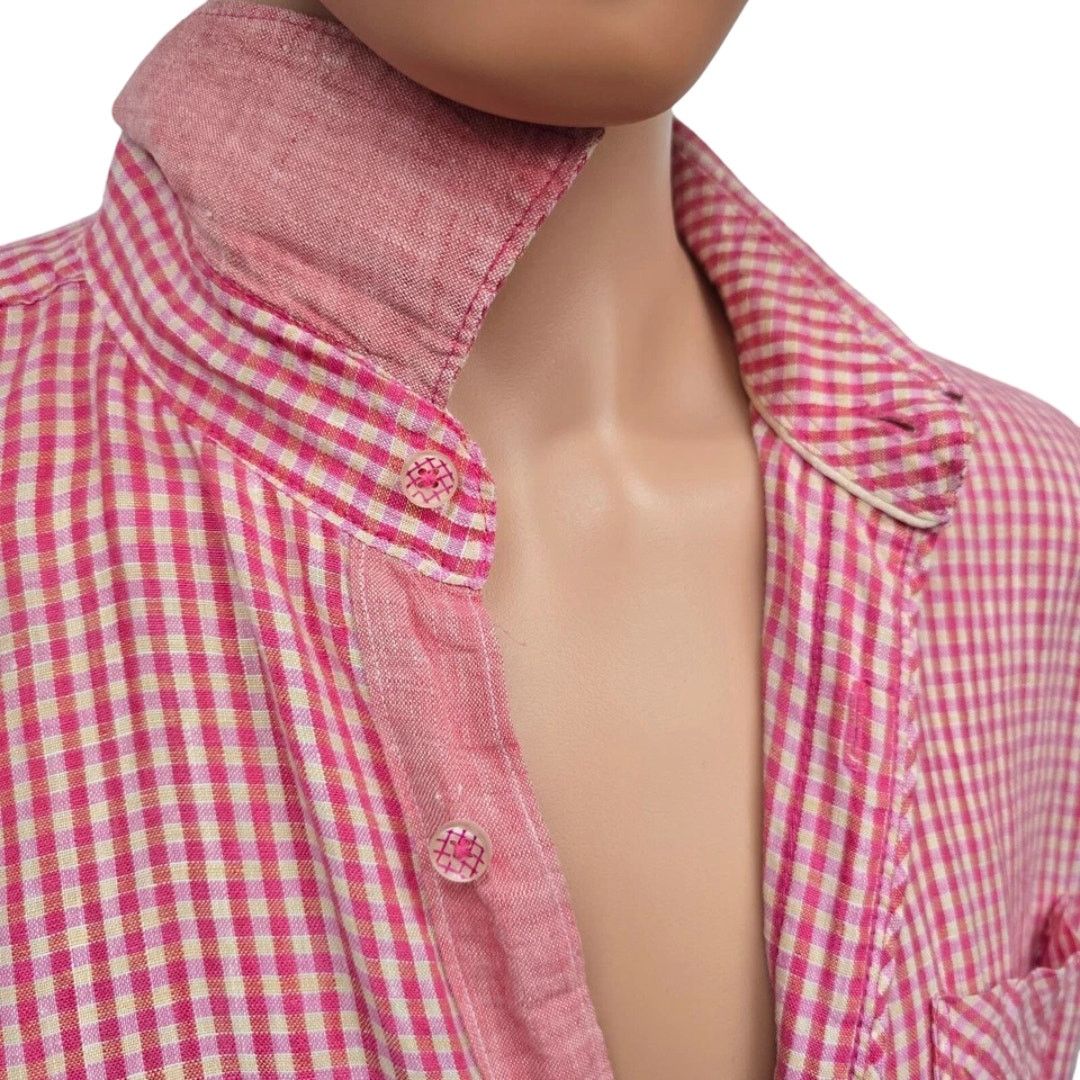 BUGATCHI BUGATCHI Uomo Linen Shirt L Gingham Check Contrast Flip Cuff Size US L / EU 52-54 / 3 - 4 Thumbnail