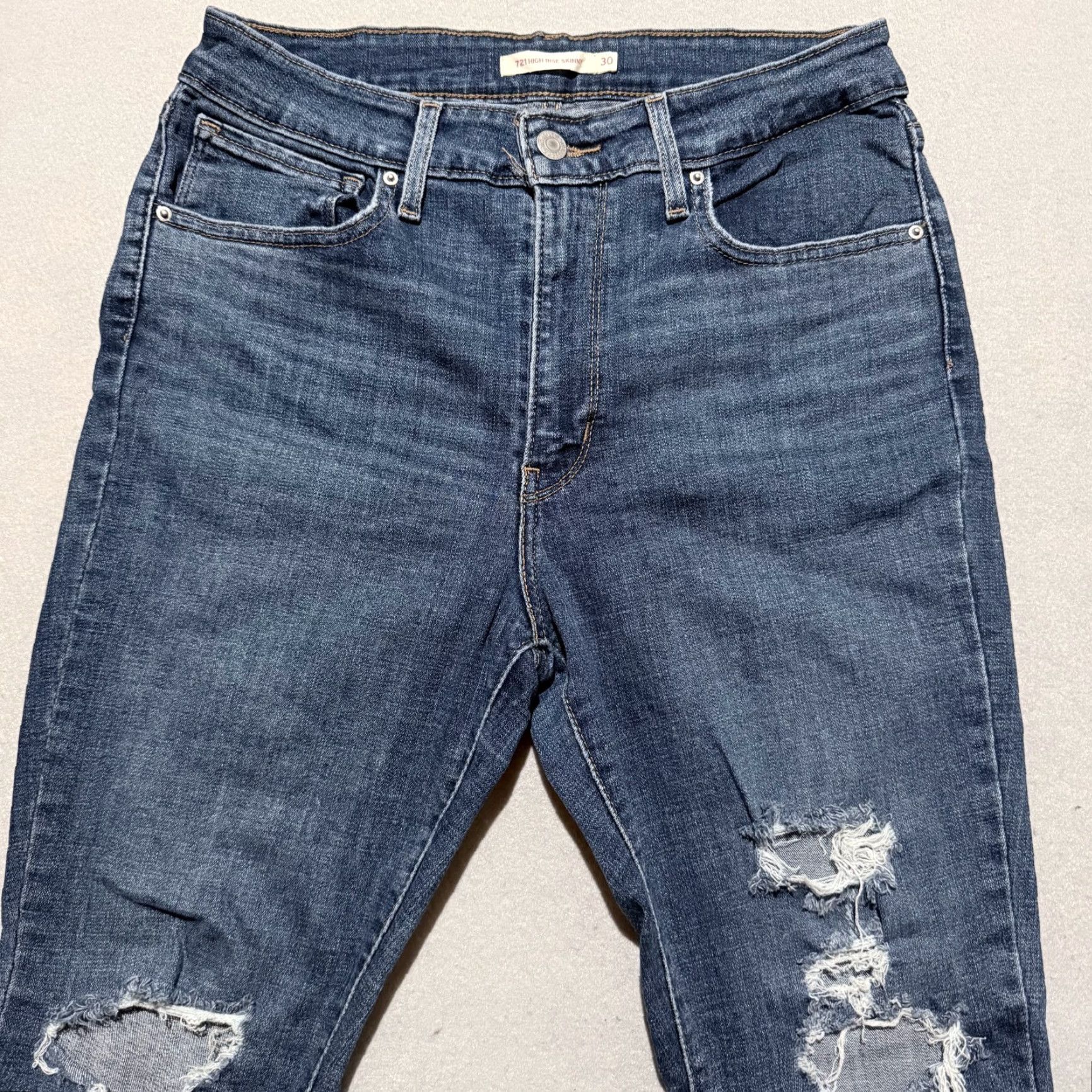 Levi's Levi's 721 High Rise Skinny Jeans Women's Blue Denim Distressed Retro - 30 Jeans Size 30" / US 8 / IT 44 - 3 Thumbnail