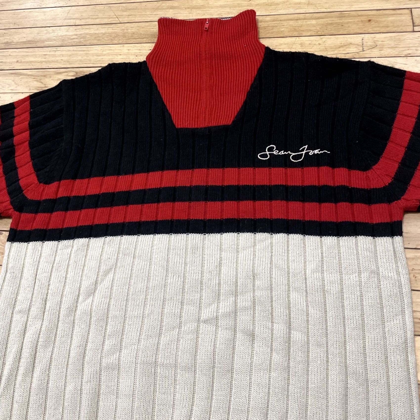 Sean John VINTAGE Sean John Sweater Mens XL Turtleneck Ribbed Red Black Cream Y2K Hip Hop Pullover Size US XL / EU 56 / 4 - 4 Thumbnail