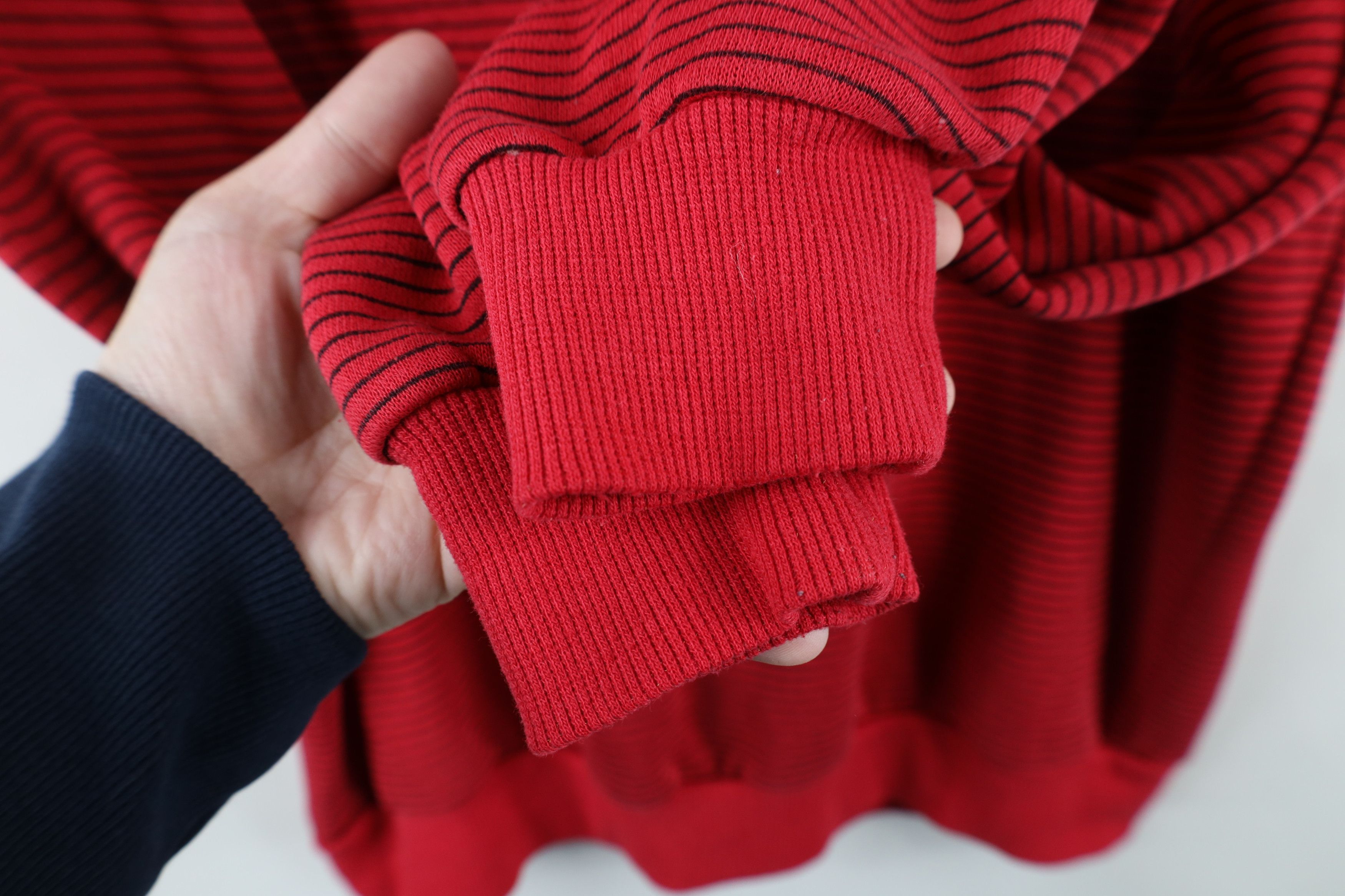 Vintage Vintage 90s IOU Striped Spell Out Mock Neck Sweatshirt Red Size US S / EU 44-46 / 1 - 7 Thumbnail