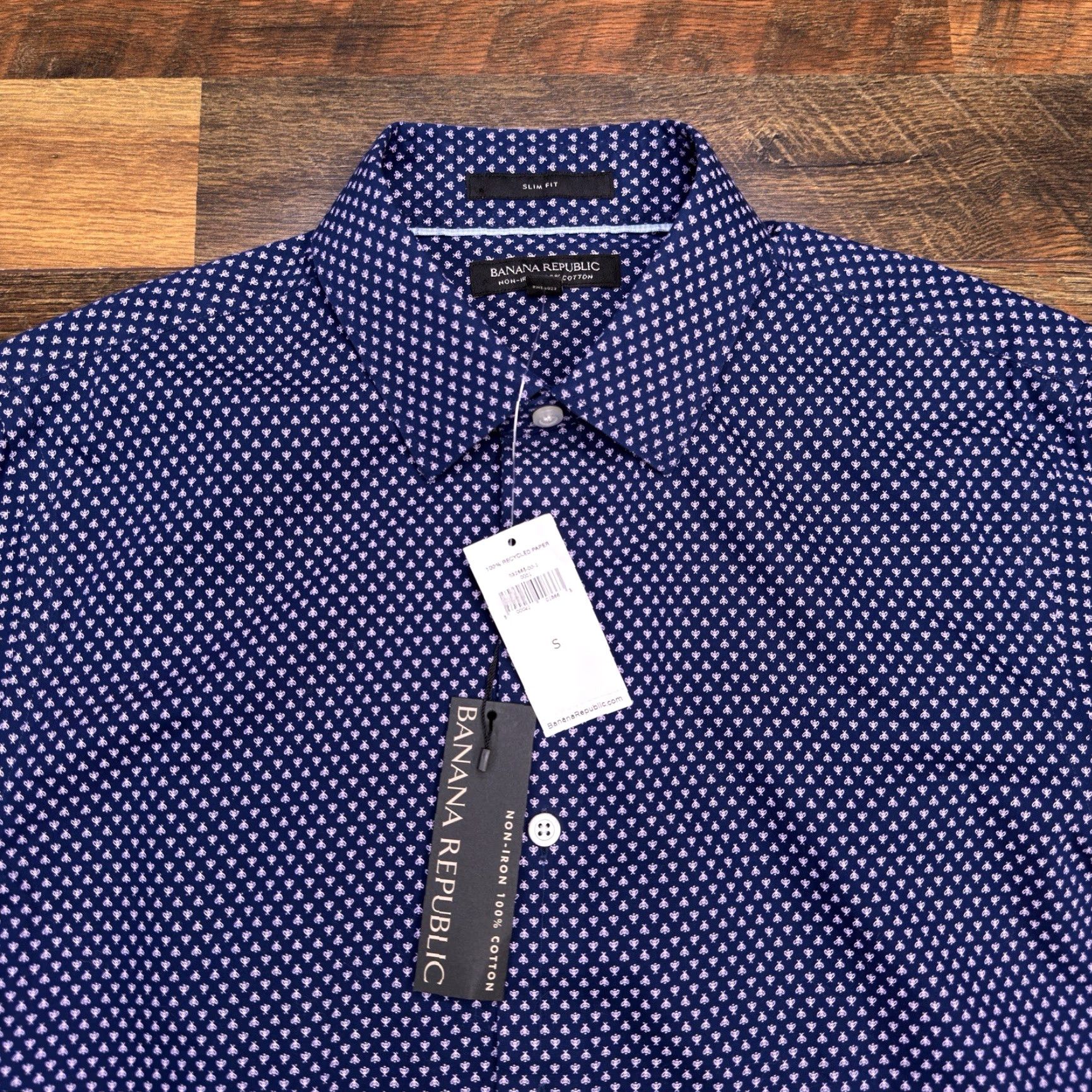 Banana Republic Banana Republic Slim Fit Shirt Mens S Blue Button-Up Non Iron Bee Print New Size US S / EU 44-46 / 1 - 4 Thumbnail