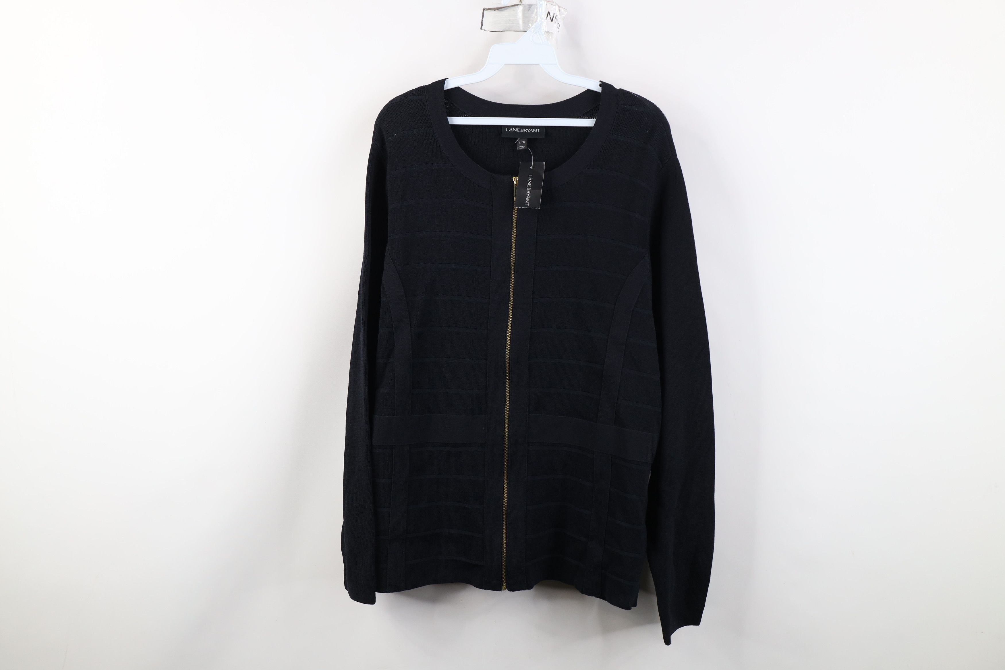 Vintage New Lane Bryant Ribbed Knit Full Zip Sweater Jacket Black Size 3XL / US 20-22 - 1 Thumbnail
