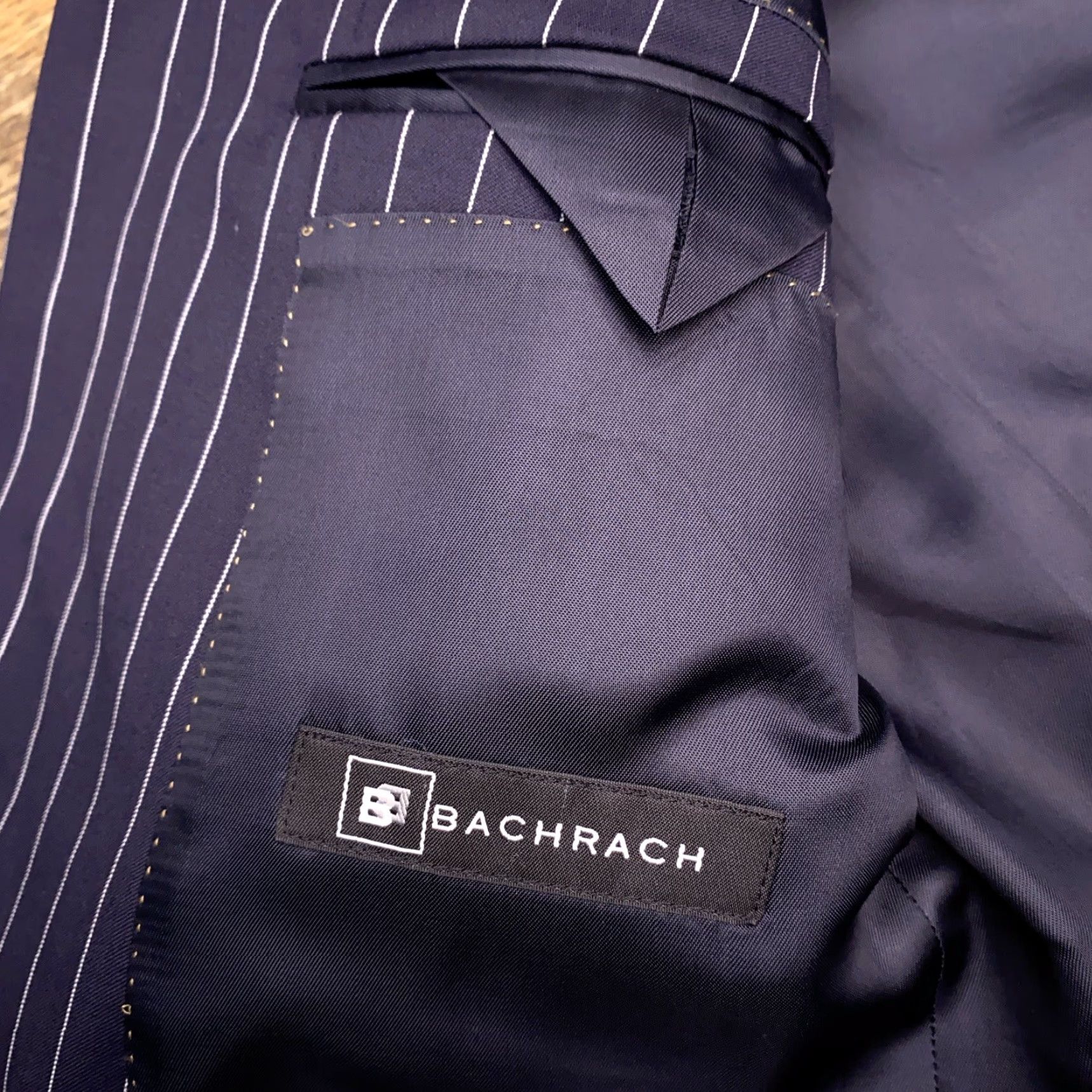 Vintage Bachrach Suit 40 Long Navy Blue Pinstripe Wool Pants 33 Waist Unhemmed New Size 40R - 5 Thumbnail