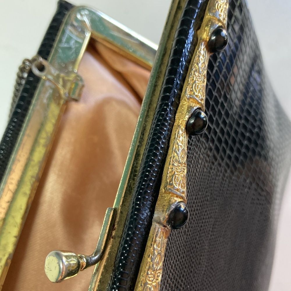 Vintage Vintage Lizard Clutch Handbag Black with Chain Handle 6 X 9 Size ONE SIZE - 3 Thumbnail