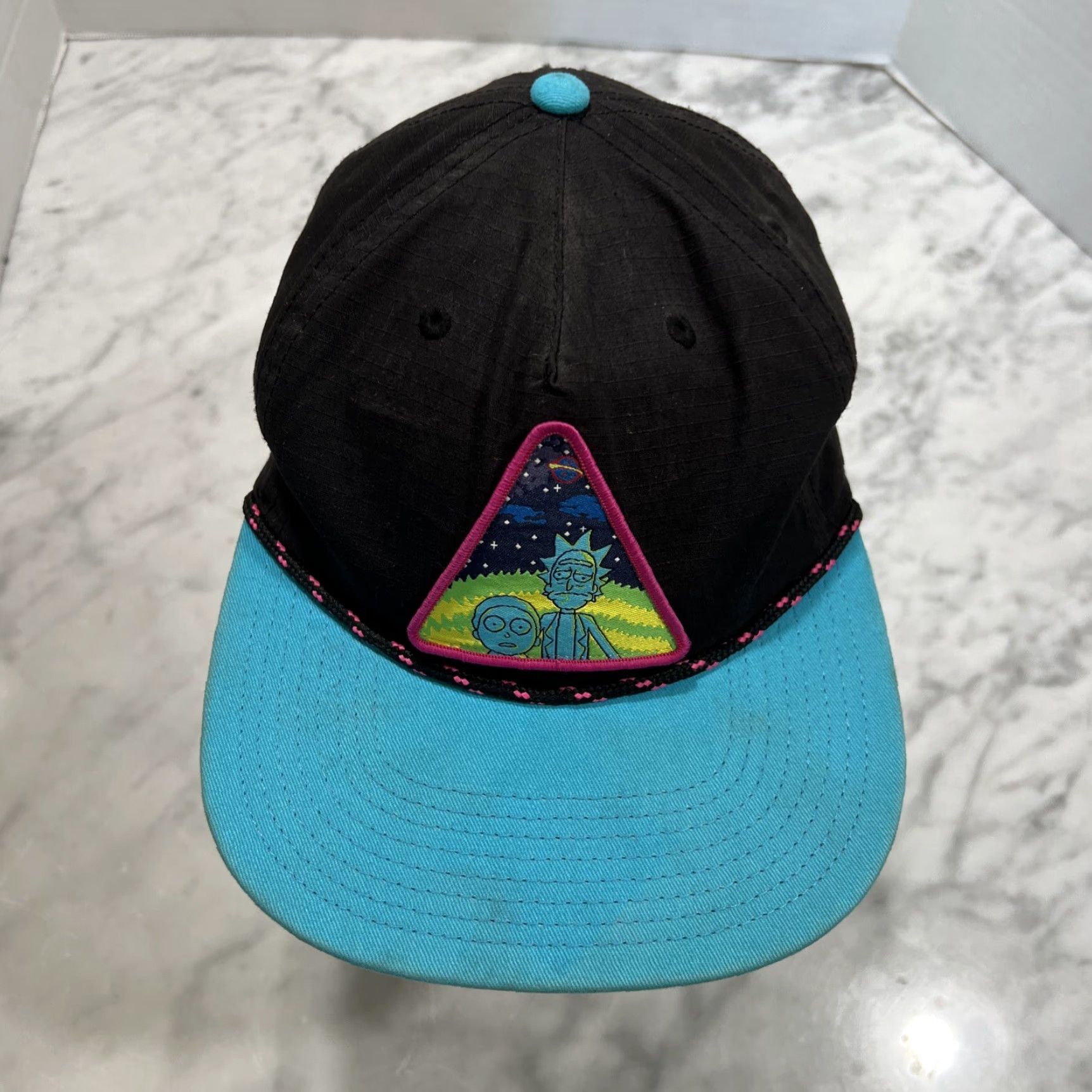 Vintage VINTAGE Rick & Morty Snapback Baseball Hat Unisex Adults One Size Black Aqua Character Patch Size ONE SIZE - 6 Thumbnail