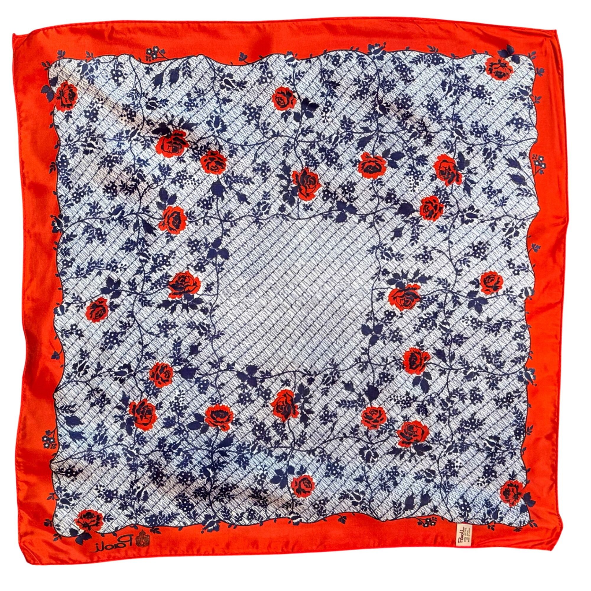 Vintage Vintage Paoli Red & Blue Rose Patterned Acetate Scarf Made I Size ONE SIZE - 4 Thumbnail