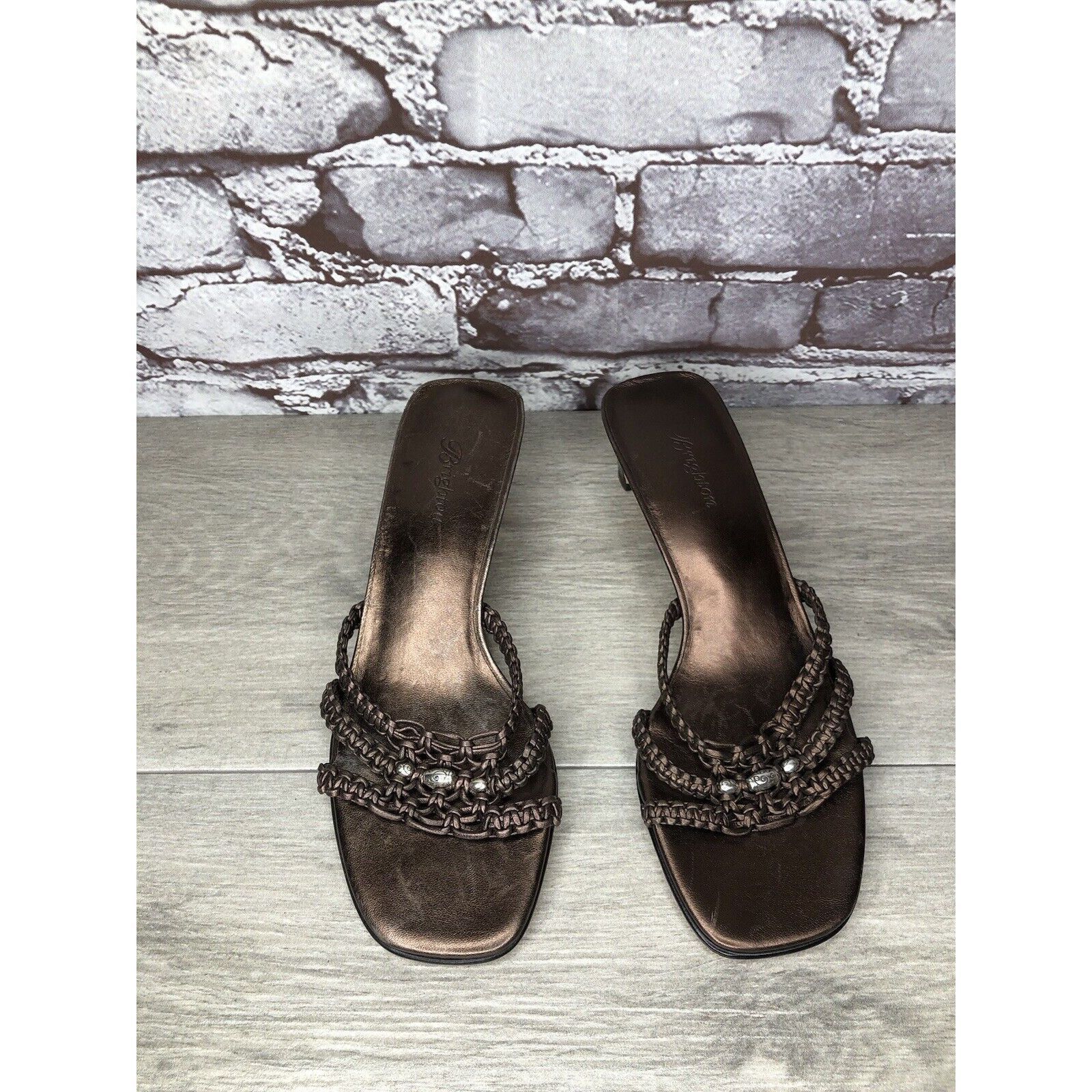 Brighton Brighton Karen Brown Copper Woven Leather Slide Heel Sandals Size US 7 / IT 37 - 3 Thumbnail