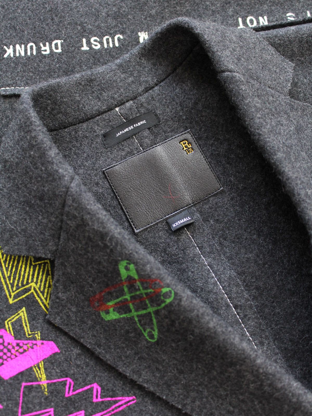 R13 R13 Grey Graffiti Wool Blend Overcoat Size XS / US 0-2 / IT 36-38 - 7 Thumbnail
