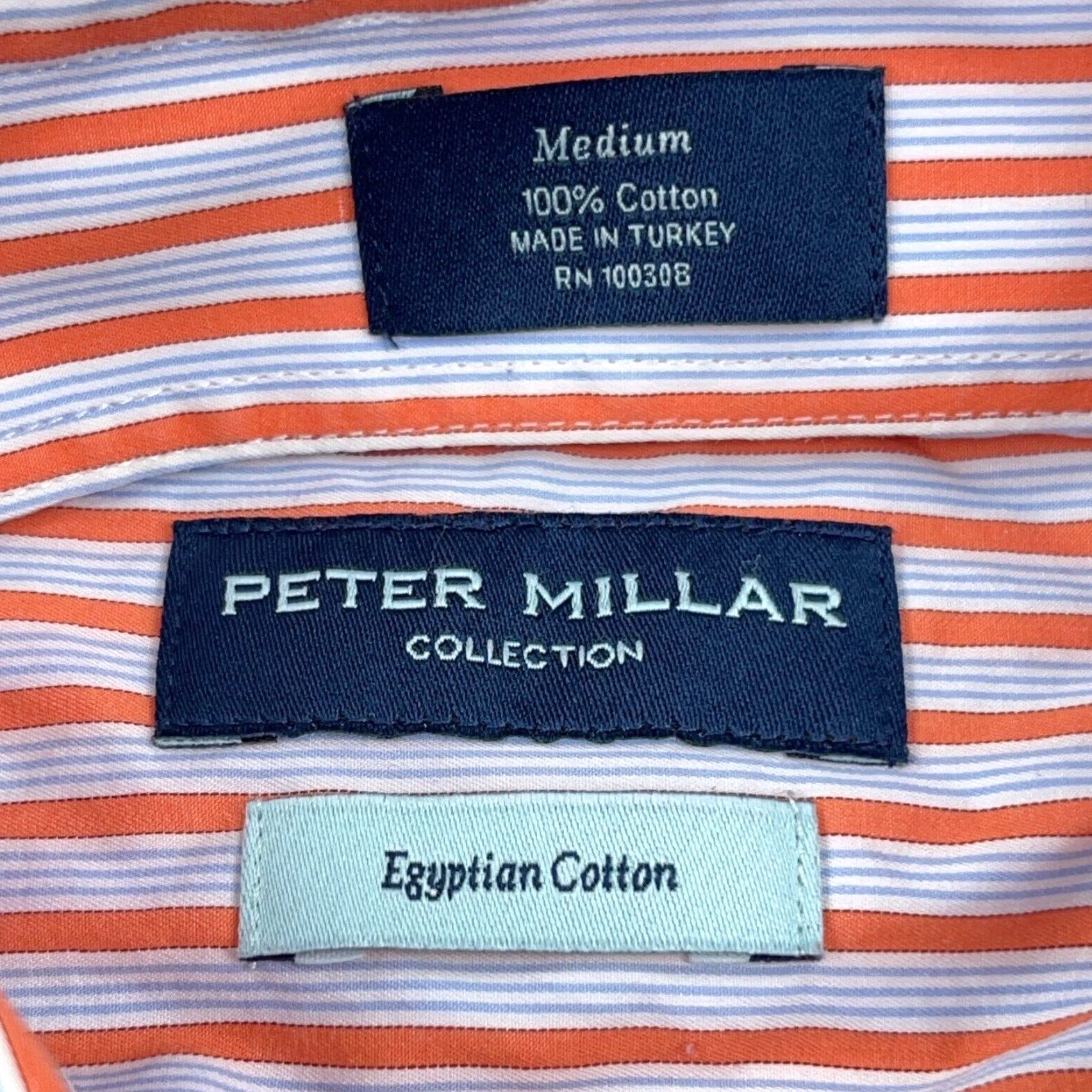 Peter Millar Peter Millar Shirt Men Medium Orange Striped Button-Up Dress Egyptian Cotton Size 40R - 3 Thumbnail