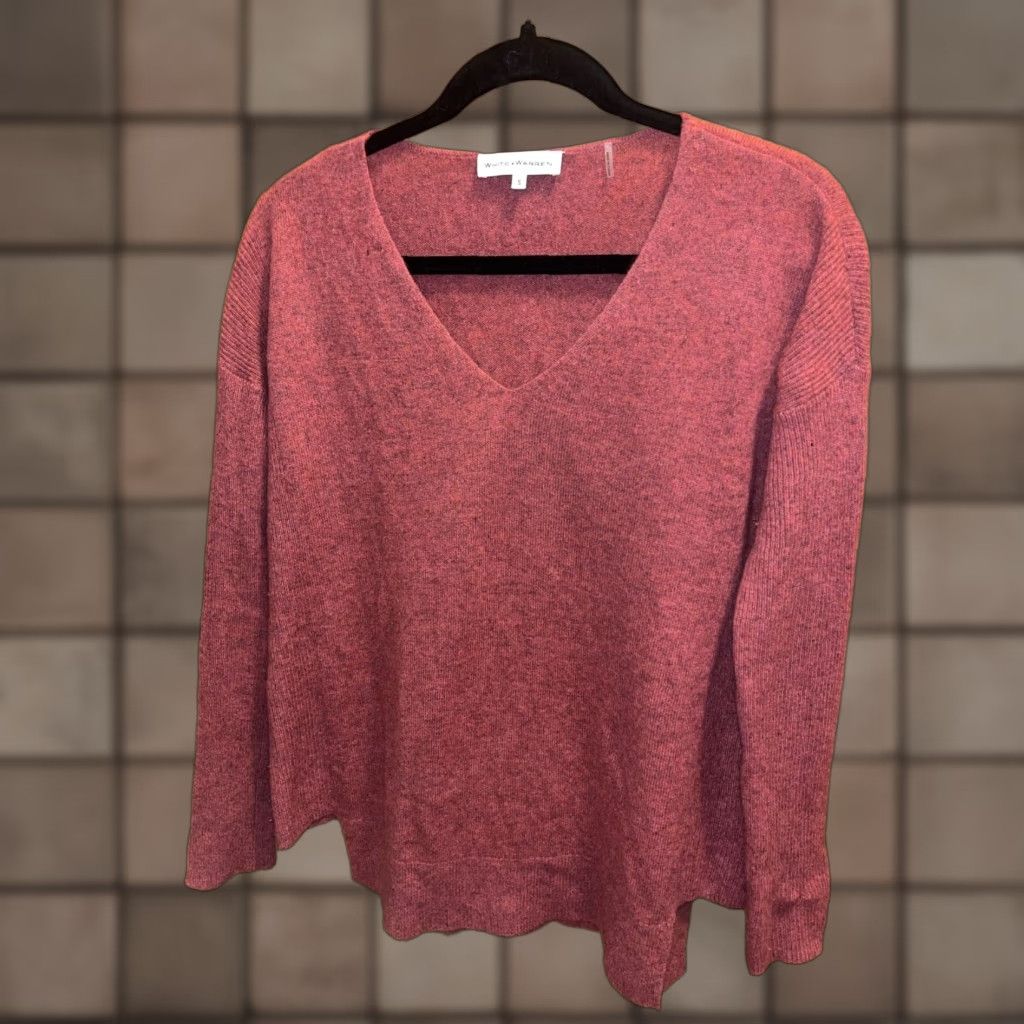 White + Warren White + Warren Red 100% Cashmere V Neck Sweater Women’s Size Small Side Slits Size S / US 4 / IT 40 - 1 Thumbnail