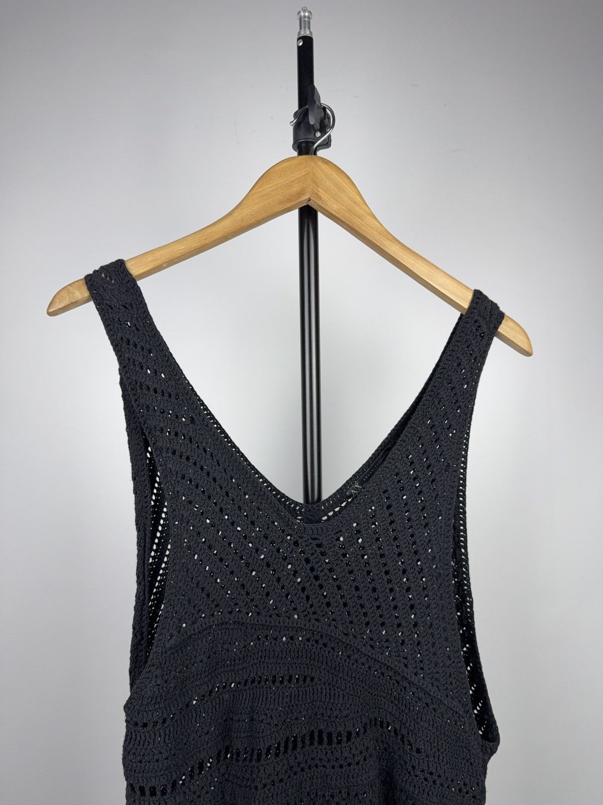 Armani Exchange Armani Exchange Black Knit Crochet Asymmetric Tank Top Size S / US 4 / IT 40 - 2 Thumbnail
