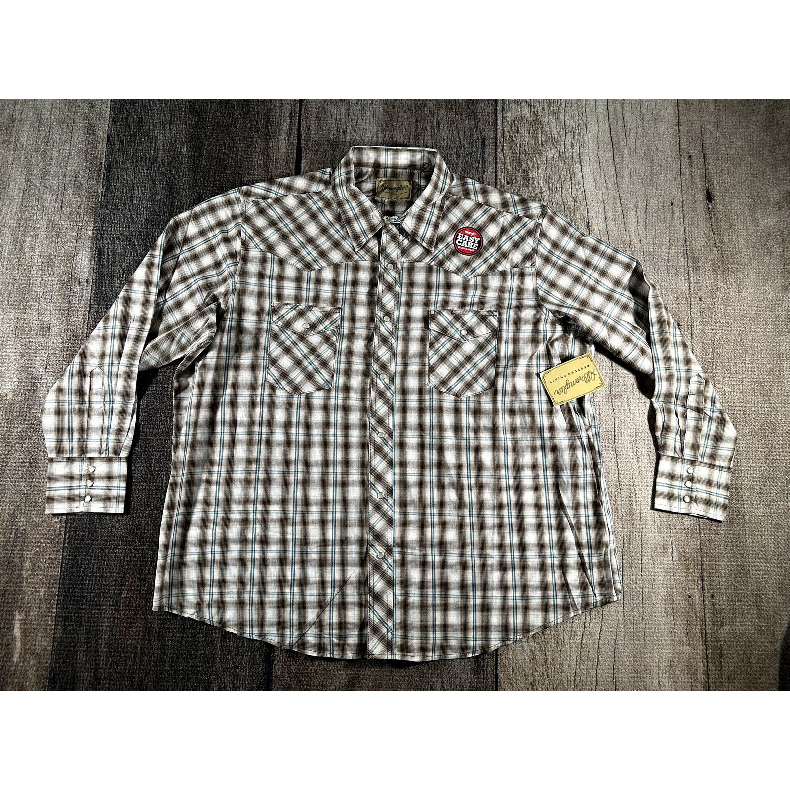 Wrangler NWT Wrangler Snap Button Down Shirt Men XXL Brown White Size US XXL / EU 58 / 5 - 1 Thumbnail