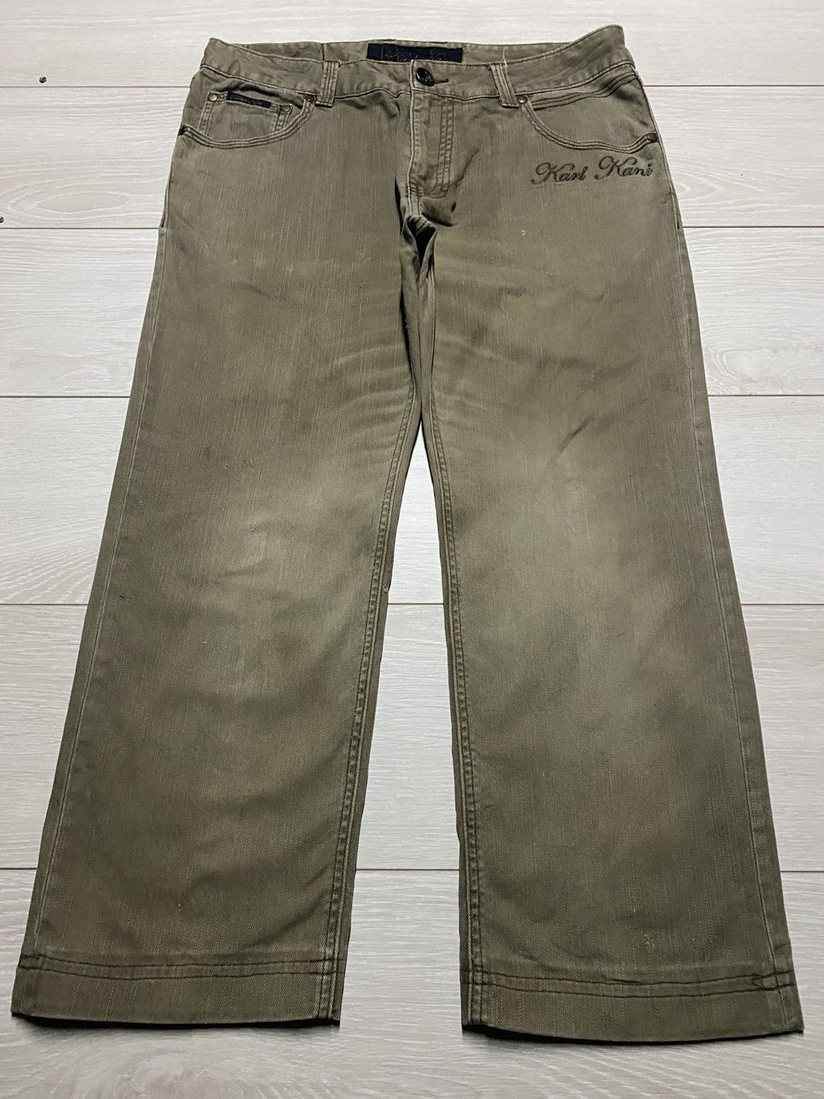 Japanese Brand Vintage Karl Kani Khaki Logo Embroidery Loose Jeans Size US 36 / EU 52 - 1 Thumbnail