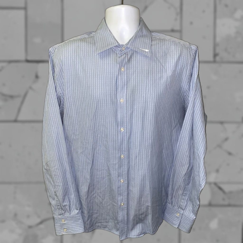 Hugo Boss Hugo Boss Men Blue Striped Long Sleeve Cotton Button-Down Shirt 2XL Size US XXL / EU 58 / 5 - 1 Thumbnail