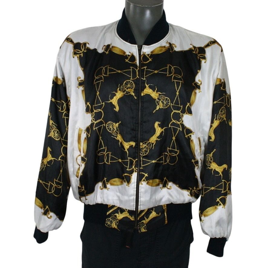 Vintage Vintage 80s Baroque Equestrian Bomber Jacket Black Gold Size US M / EU 48-50 / 2 - 1 Thumbnail