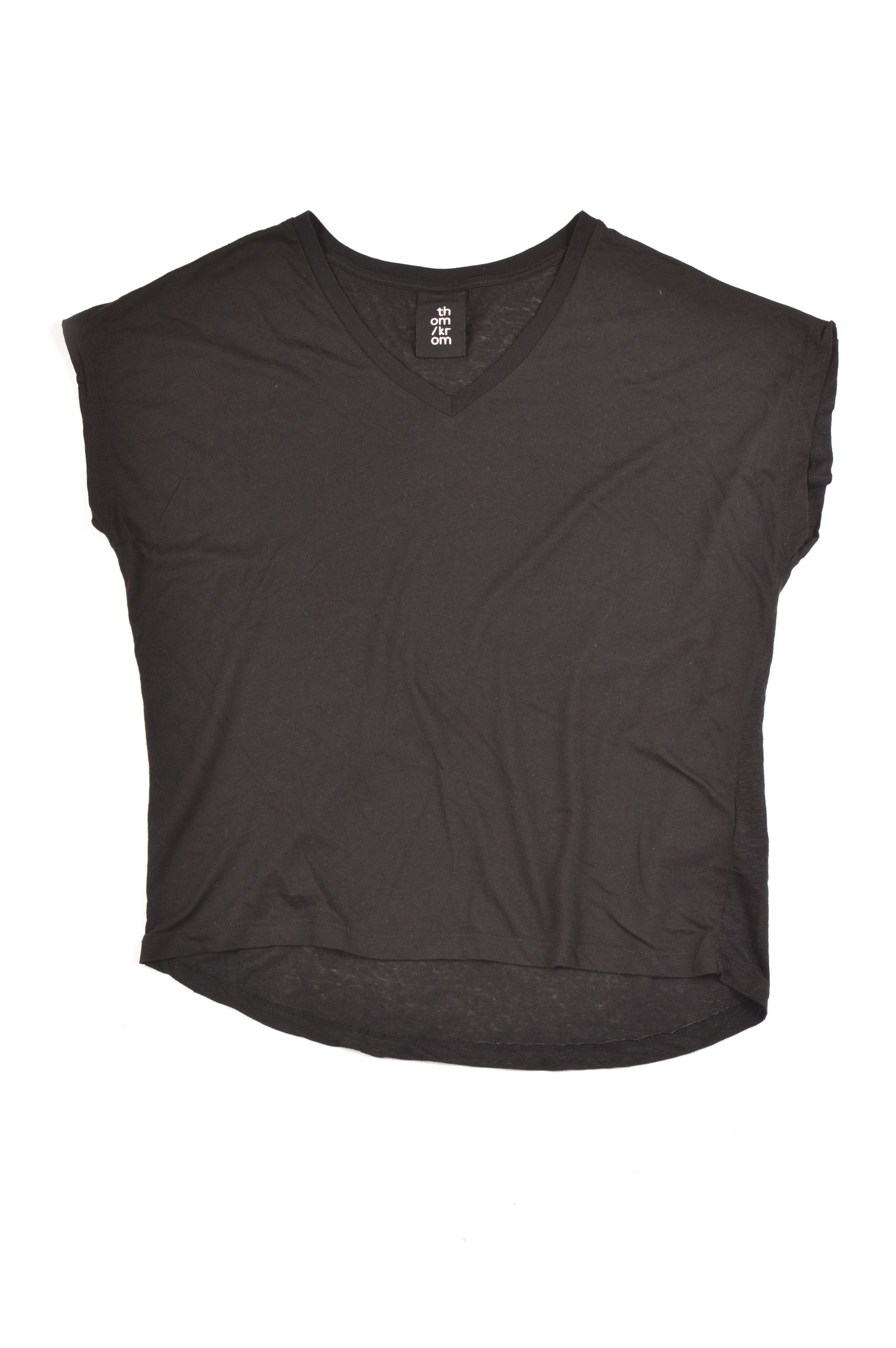 Thom/Krom Womens Black Basic Cotton Linen T-Shirt Top
