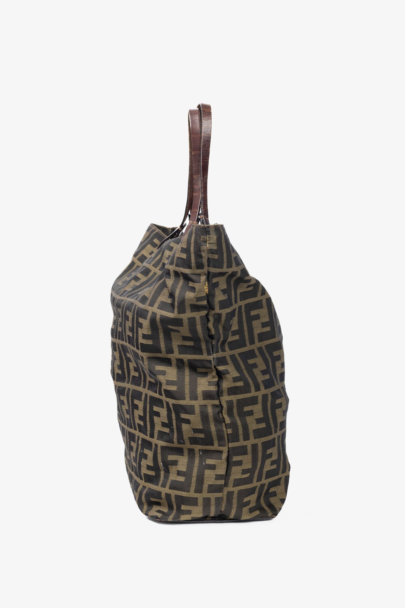Fendi Fendi Khaki Zucca Canvas Leather-Trim Tote Size ONE SIZE - 3 Thumbnail