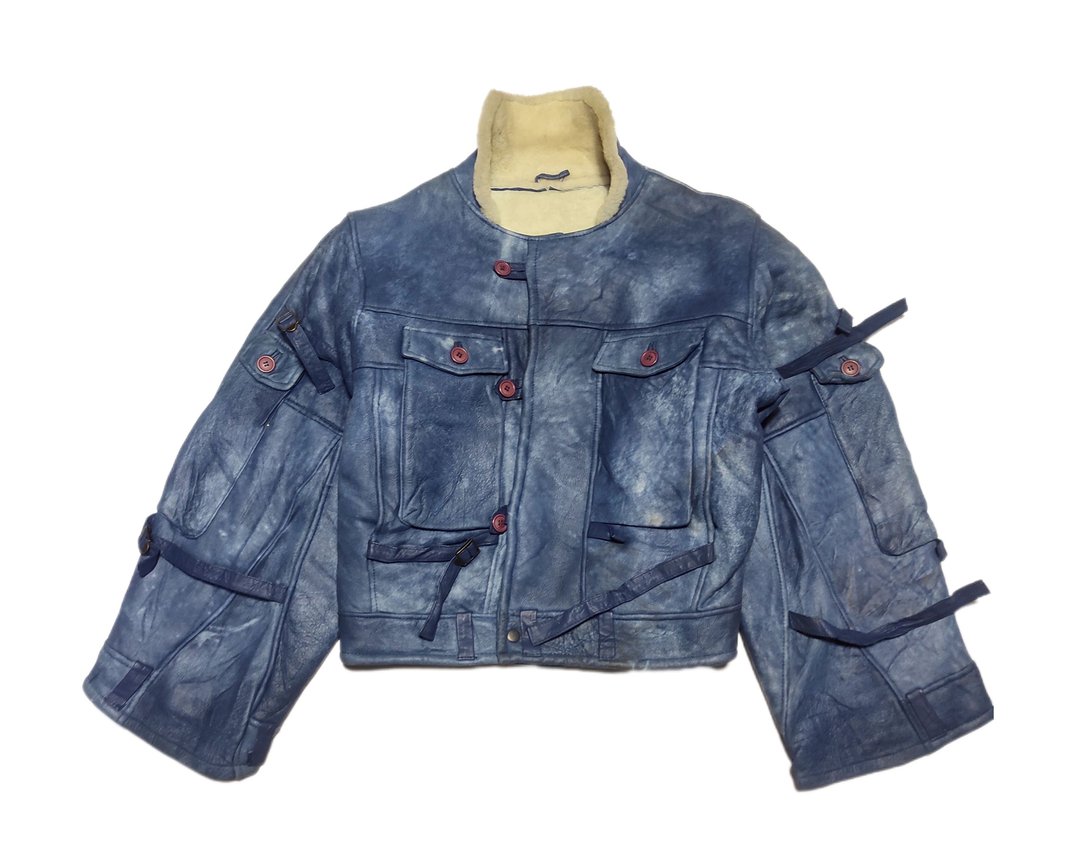 Leather Beautiful Antique Blue Z'ERGO Design Shearling Jacket Size US L / EU 52-54 / 3 - 2 Thumbnail