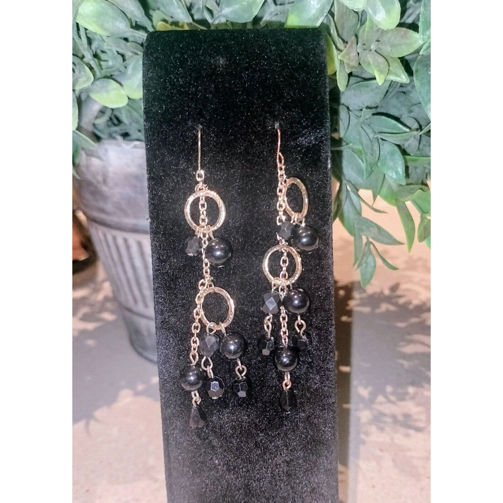 Vintage Black Glass Beaded Earrings Fashion Jewelry Gold Tone Drop D Size ONE SIZE - 6 Thumbnail