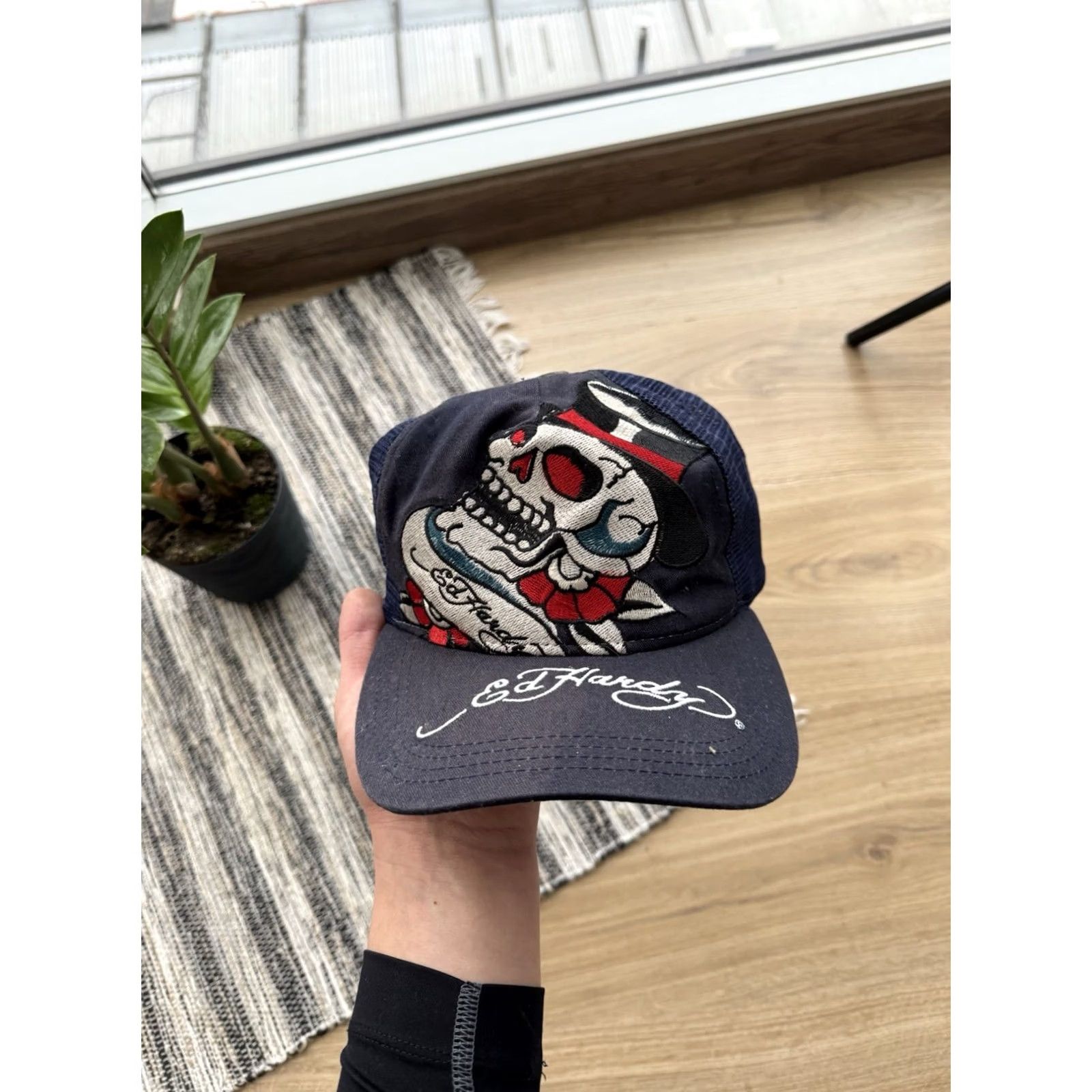 Ed Hardy VINTAGE Ed Hardy By Christian Audigier Embroidered Logo Skull Y2K Blue Cap One Size Trucker Hat Mens Black Size ONE SIZE - 2 Thumbnail