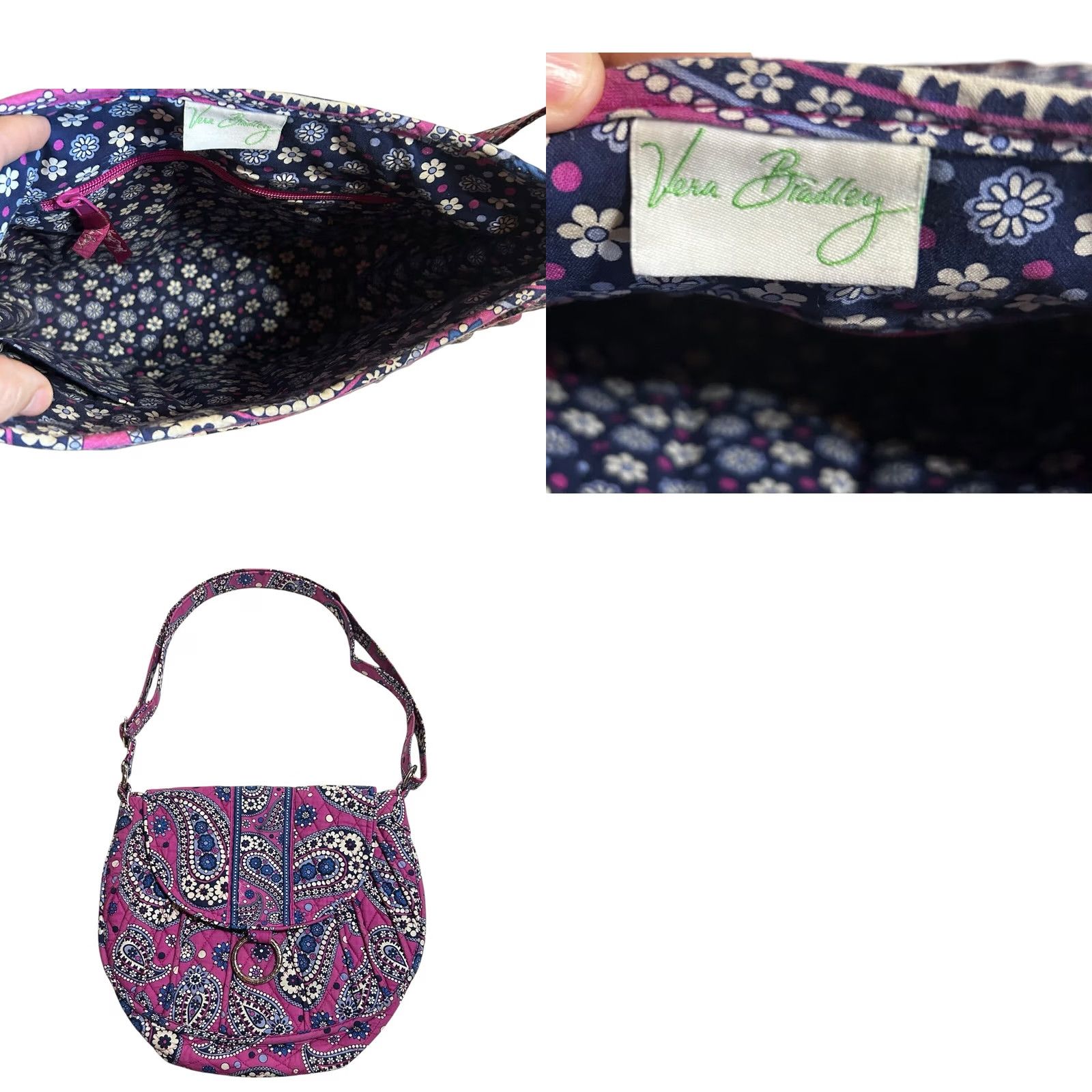 Vintage Vera Bradley Hobo Saddle Bag Boysenberry Purse Crossbody Shoulder Women Large Purple Pattern Paisley Quilted Size ONE SIZE - 11 Thumbnail