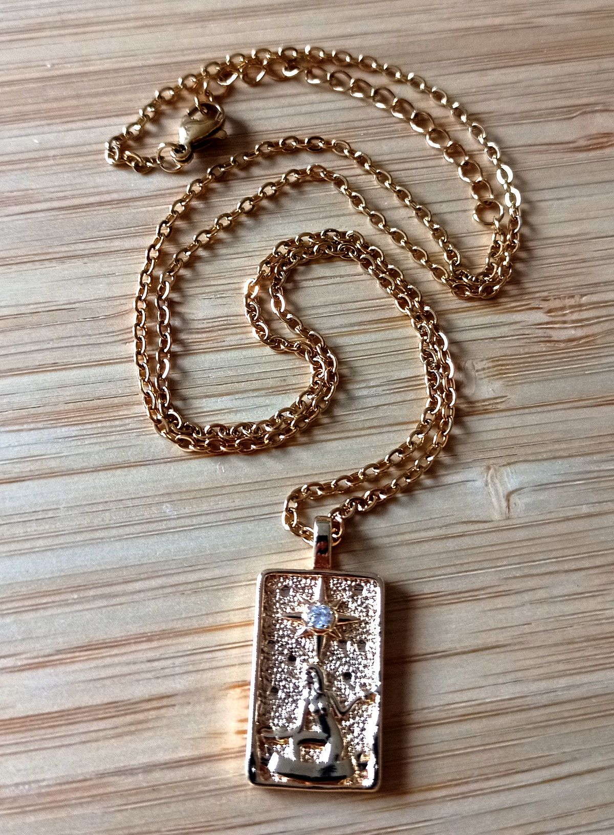 Designer × Vintage Punk Luxury Square Charm Gold Necklace Avant Garde Rave Size ONE SIZE - 1 Thumbnail