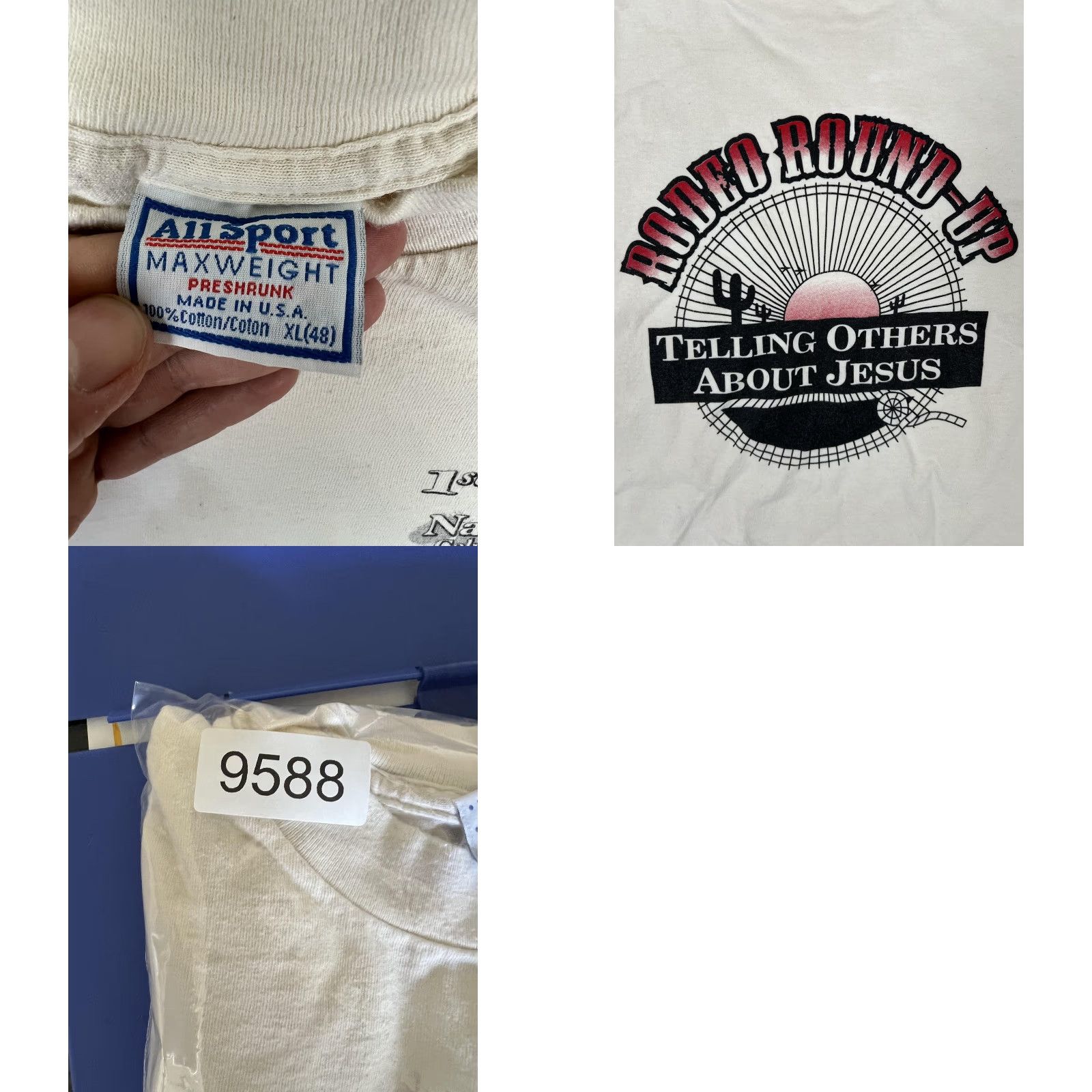 Vintage VINTAGE AllSport T-Shirt Western Rodeo Round-Up Mens XL Beige 90s Christian T-Shirt Crew Neck Graphic Print Size US XL / EU 56 / 4 - 8 Thumbnail