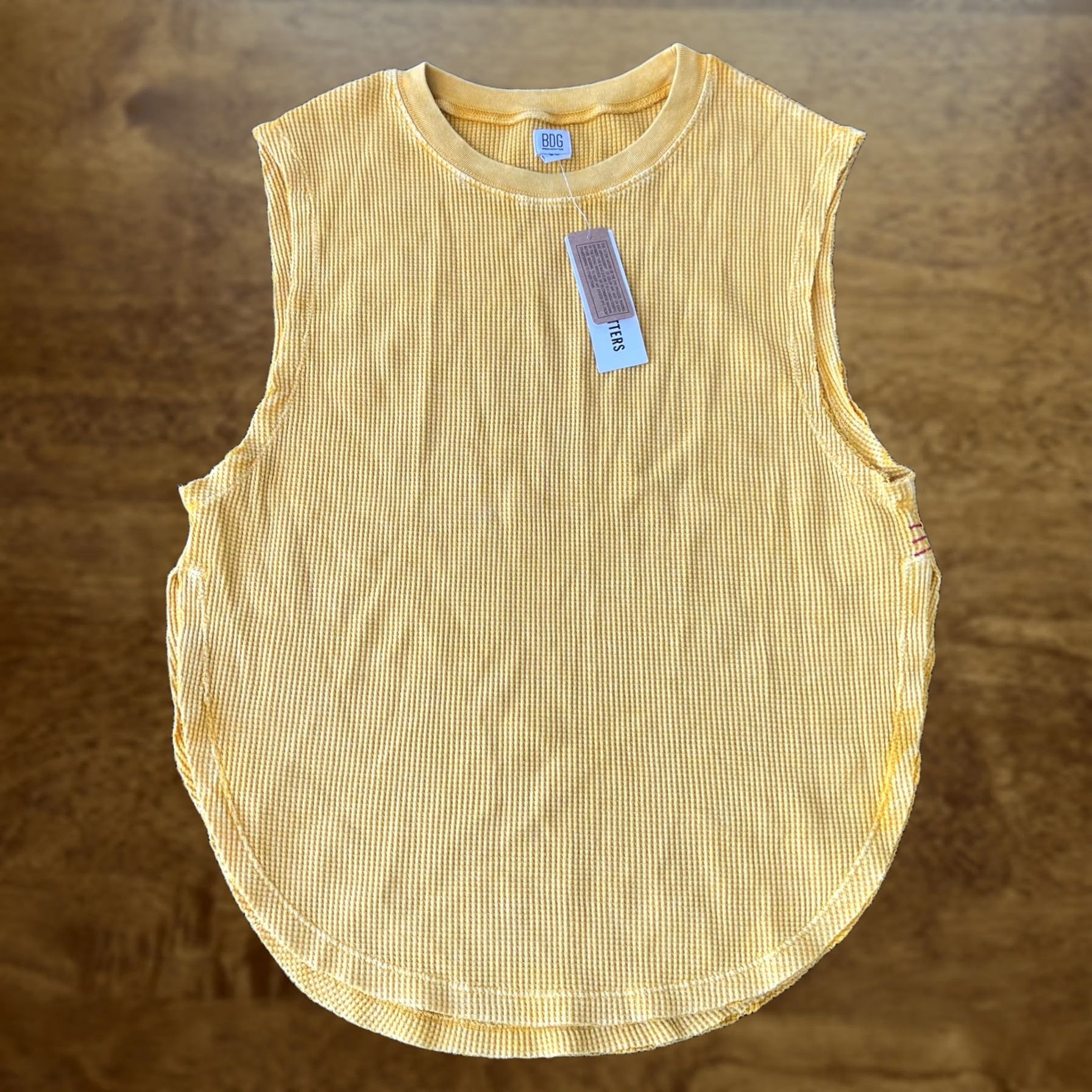 Bdg BDG Urban Outfitters Tank Top Womens S Yellow Waffle Ribbed Crew Neck Sleeveless Cotton Spandex Size S / US 4 / IT 40 - 1 Thumbnail