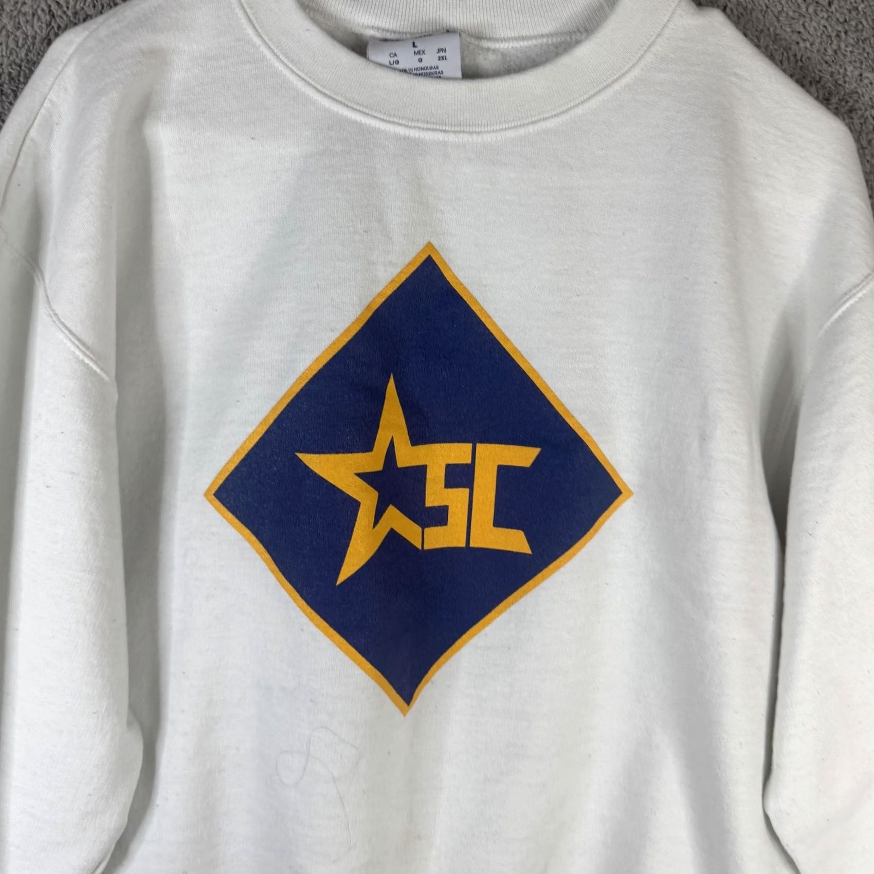 Champion Champion Sweatshirt Mens Large White Fleece Pullover SC Star Logo Graphic Size US L / EU 52-54 / 3 - 6 Thumbnail
