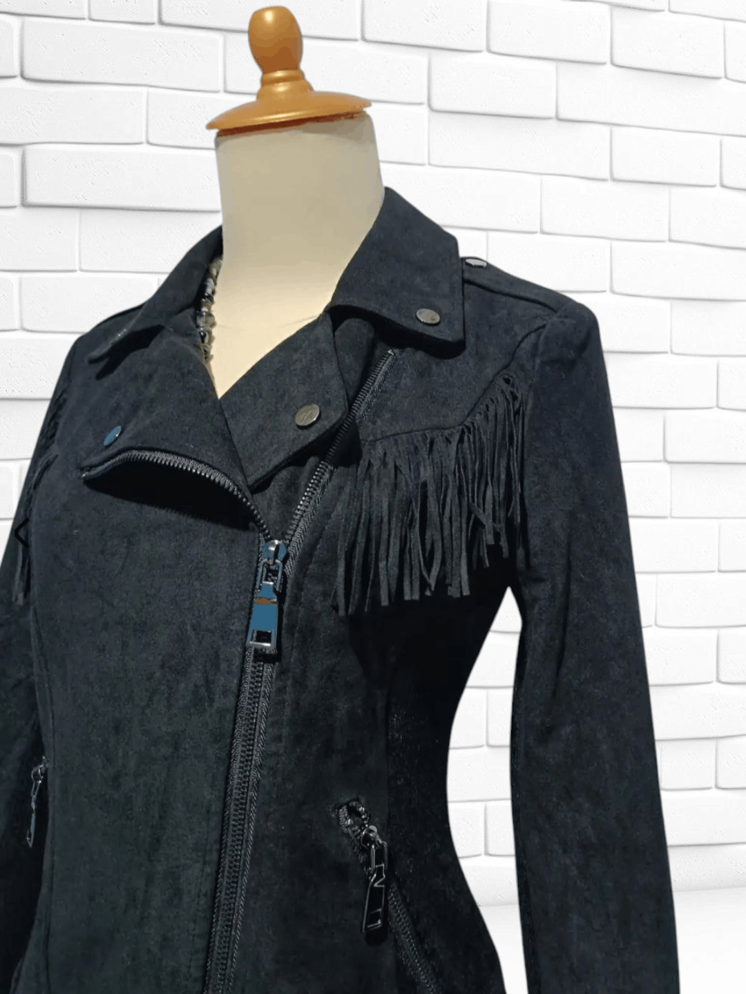 Japanese Brand Black Fringed Faux Suede Moto Jacket Size M / US 6-8 / IT 42-44 - 1 Thumbnail