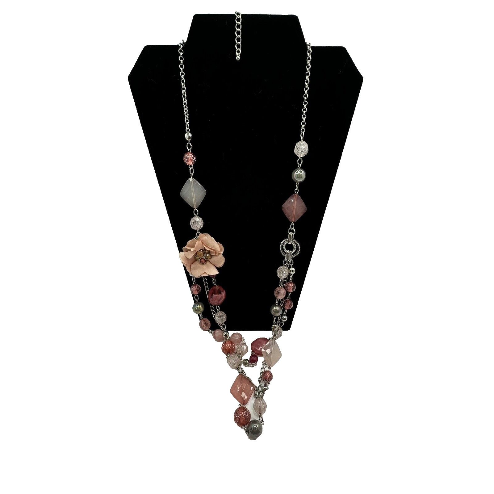Other NY Pink Dangle Necklace 30" Beads Link Chain Flower AB Beads Size ONE SIZE - 8 Thumbnail