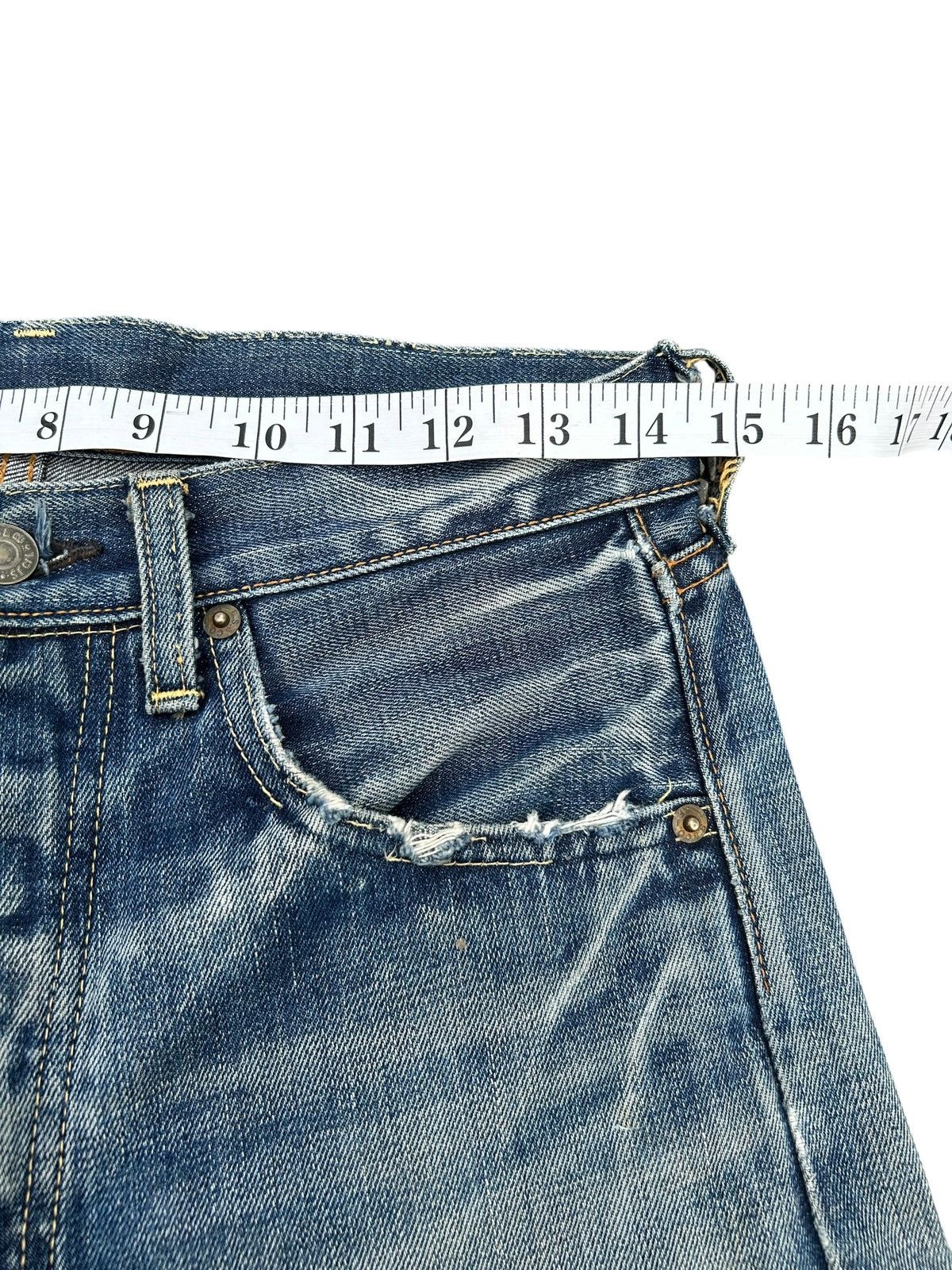 Kapital VINTAGE LEVIS BIG E SELVEDGE THRASHED DENIM JEANS Size US 29 - 21 Thumbnail