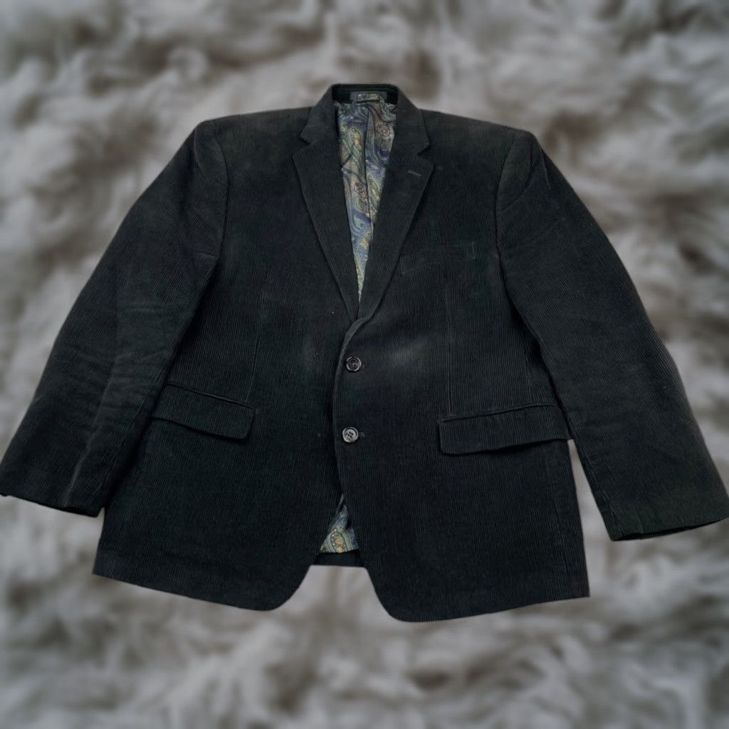 Ralph Lauren LRL Blazer Corduroy Black 2-Button Elbow Patches Men 42S Jacket Single-Vented Short 100% Cotton