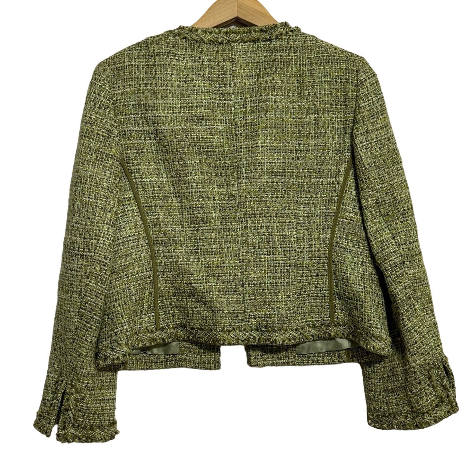 Other Talbots Tweed Fringe Open Front Blazer Green Size 10 Size L / US 10 / IT 46 - 2 Thumbnail