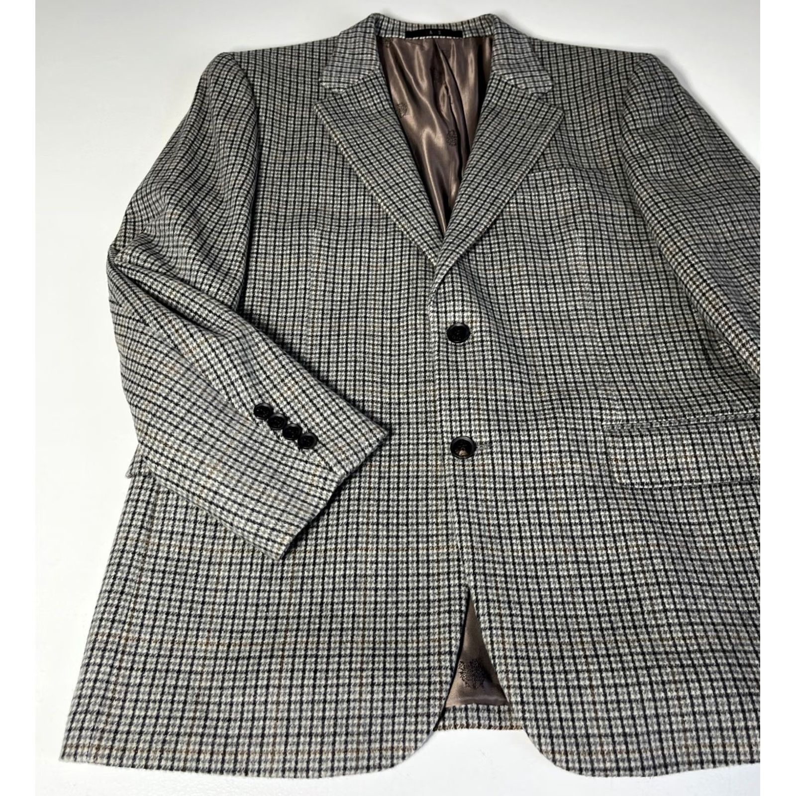 DAKS VINTAGE DAKS Blazer Jacket Wool Cashmere Blend Plaid 42 Regular Gray Mens Blazer Size 42R - 5 Thumbnail