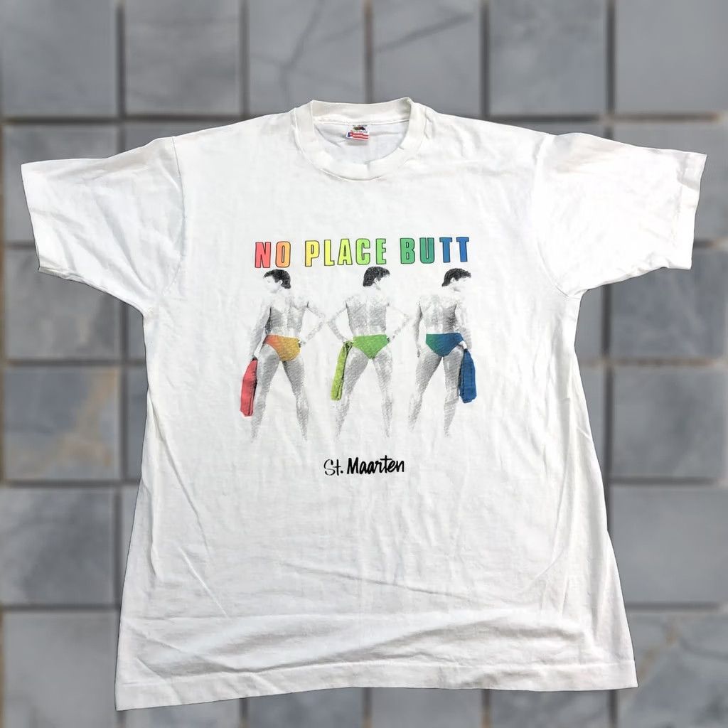 Fruit Of The Loom VINTAGE Fruit of the Loom No Place Butt St. Maarten T-Shirt Mens XL White Graphic Shirt Size US XL / EU 56 / 4 - 1 Thumbnail