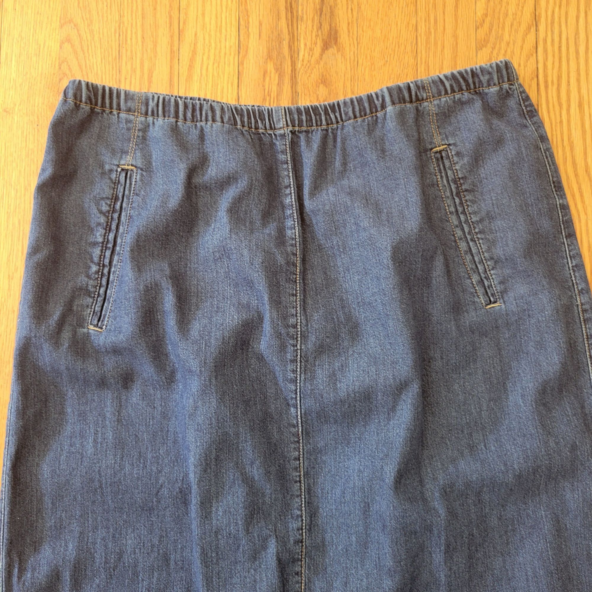 Vintage Liz Claiborne Denim Maxi Skirt Elastic Waist Back Slit Blue Size 33" - 5 Thumbnail