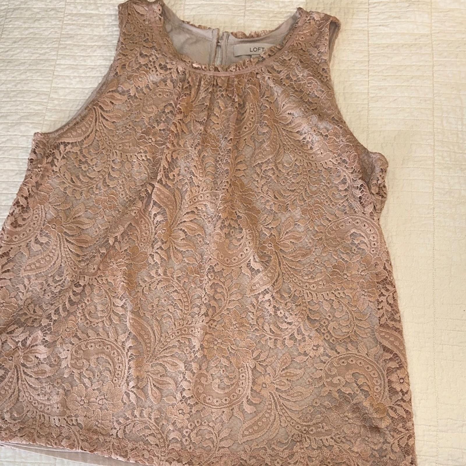 Other LOFT Large Lace Sleeveless Blouse Dusty Rose Like New Size L / US 10 / IT 46 - 1 Thumbnail
