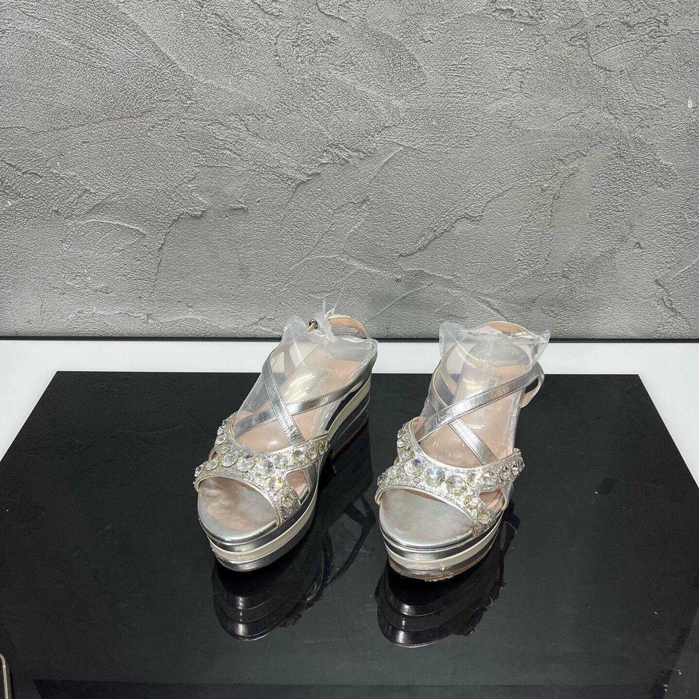 Miu Miu MIUMIU diamond-embellished high-heel sandals size 36 95 new Size US 5 / IT 35 - 1 Thumbnail