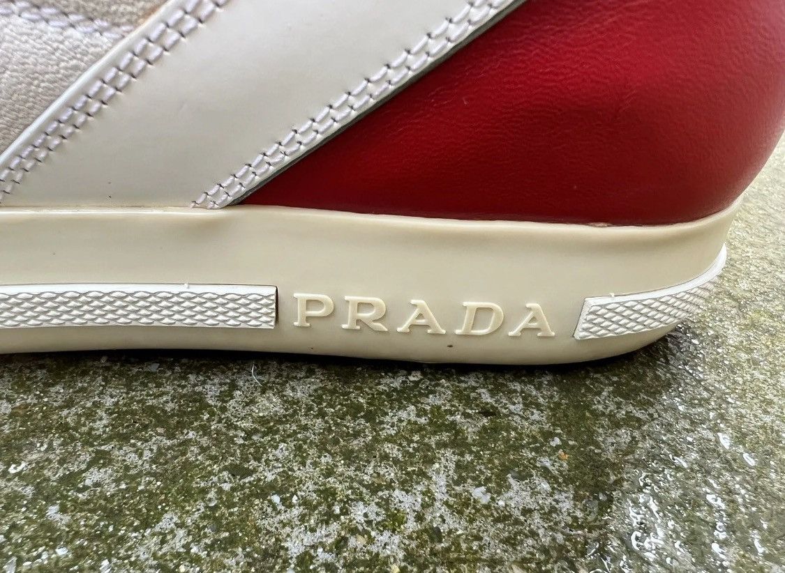 Prada ☄️Prada☄️White/Red Soft leather Sneakers (3T5743) Size US 8 / IT 38 - 8 Thumbnail