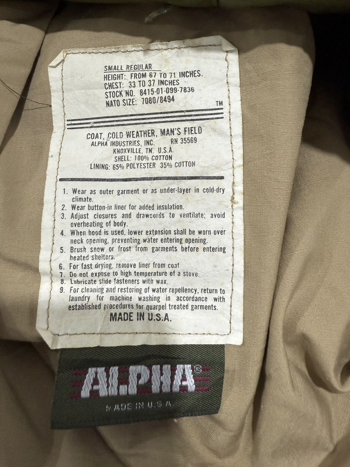 Alpha Industries VINTAGE M65 Field Jacket, Alpha Industries Tan Khaki Rare Size US S / EU 44-46 / 1 - 12 Thumbnail