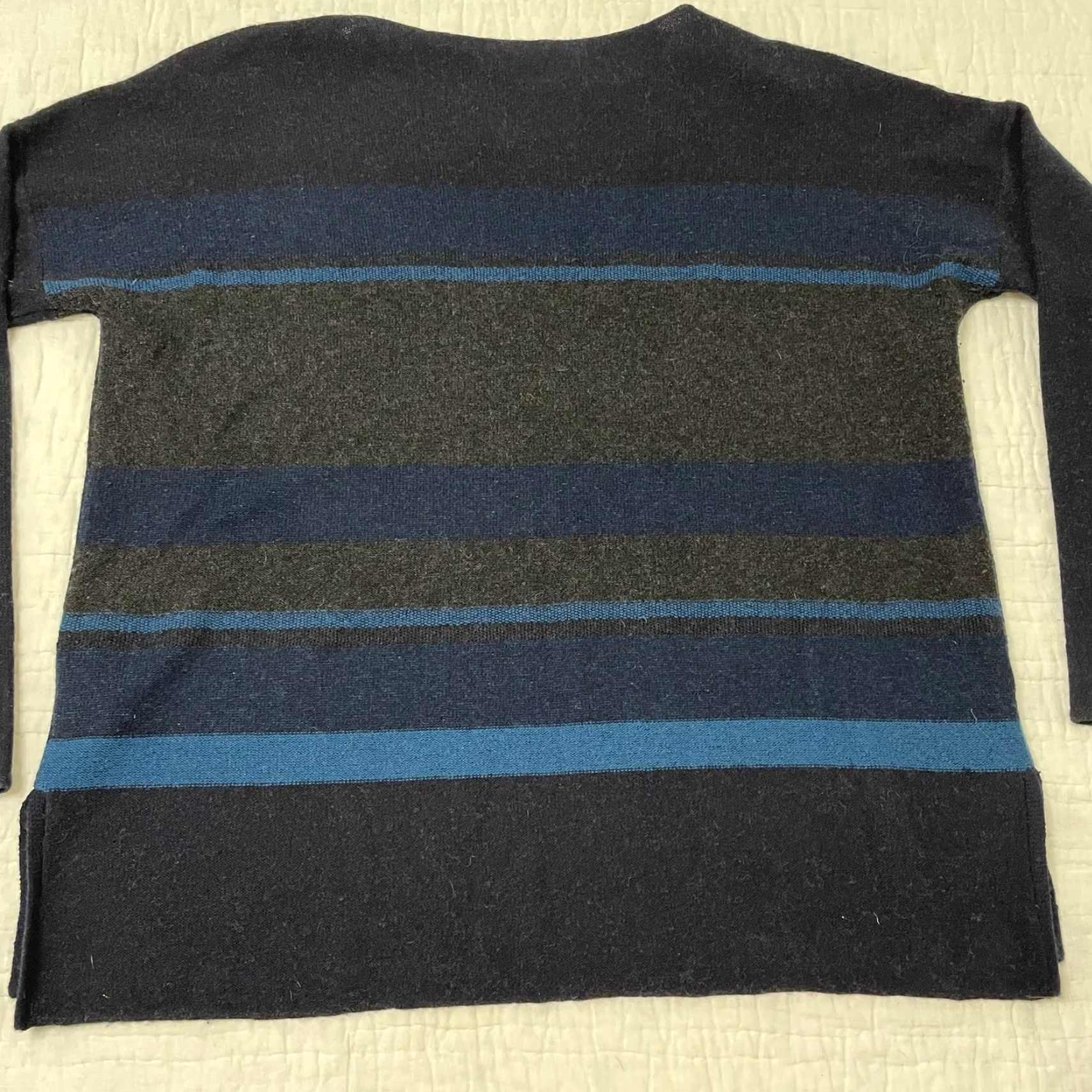 Vince Vince Women's Pullover Sweater L Gray Blue Green Wool Cashmere Oversized Dolman Sleeve Slouchy Knit Stripe Crew Neck Formal/Relaxed Fit Size L / US 10 / IT 46 - 5 Thumbnail
