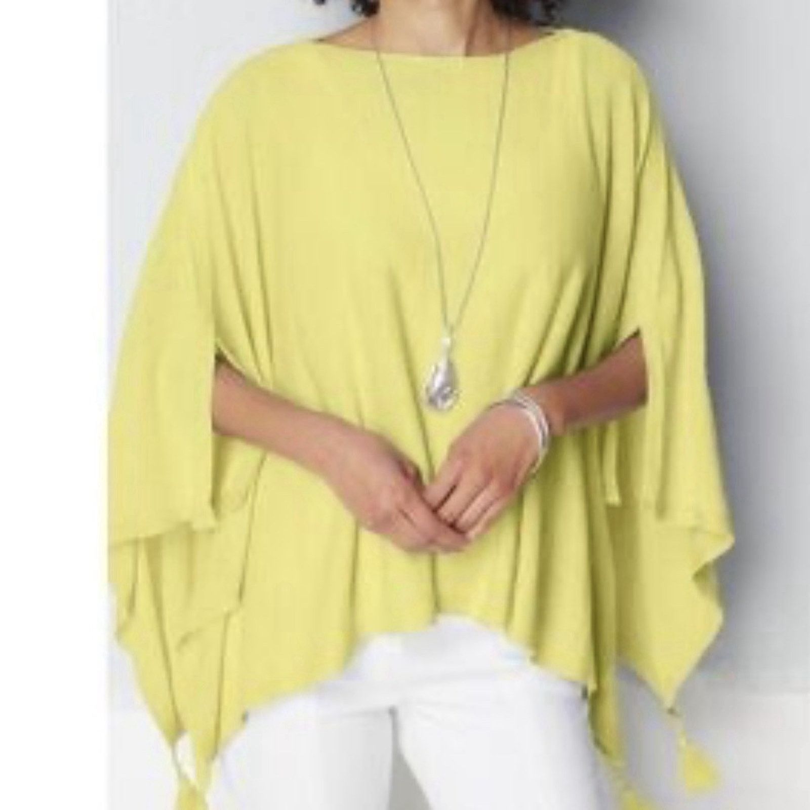 J. Jill J.Jill Citron Linen Blend Poncho Tassels Fringe Oversized Size ONE SIZE - 1 Thumbnail