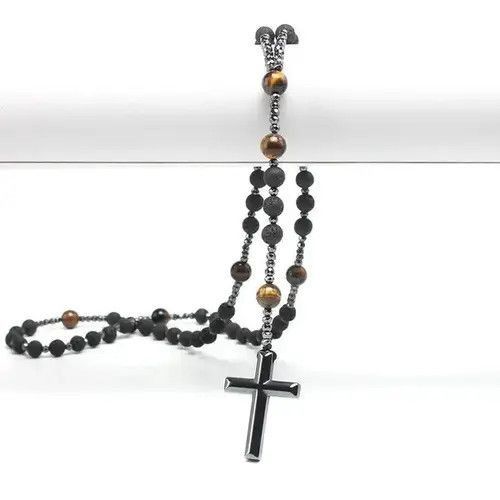 Jewelry Natural Lava Stone Tiger-eye Hematite Cross Pendant Necklace Size ONE SIZE - 3 Thumbnail