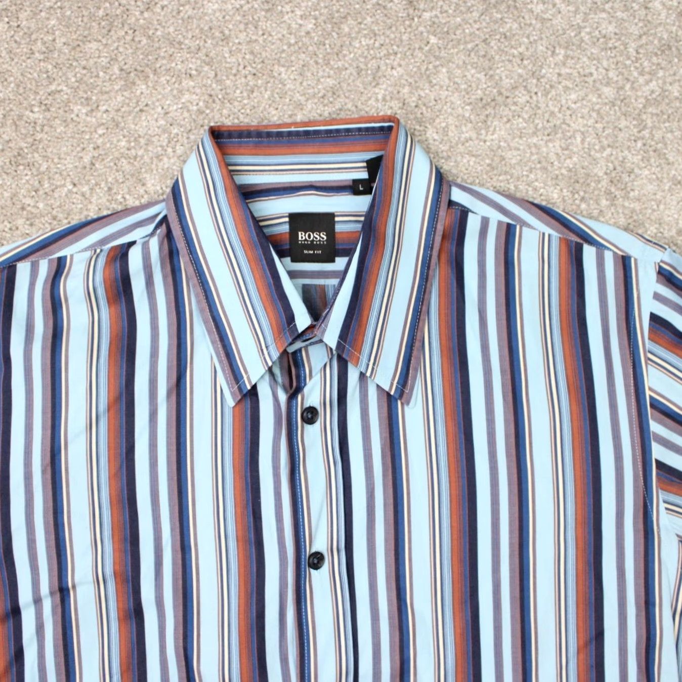 Hugo Boss HUGO BOSS Shirt Mens Large Blue/Red Striped Slim Fit Long Sleeve Cotton Button-Up Shirt Size US L / EU 52-54 / 3 - 6 Thumbnail