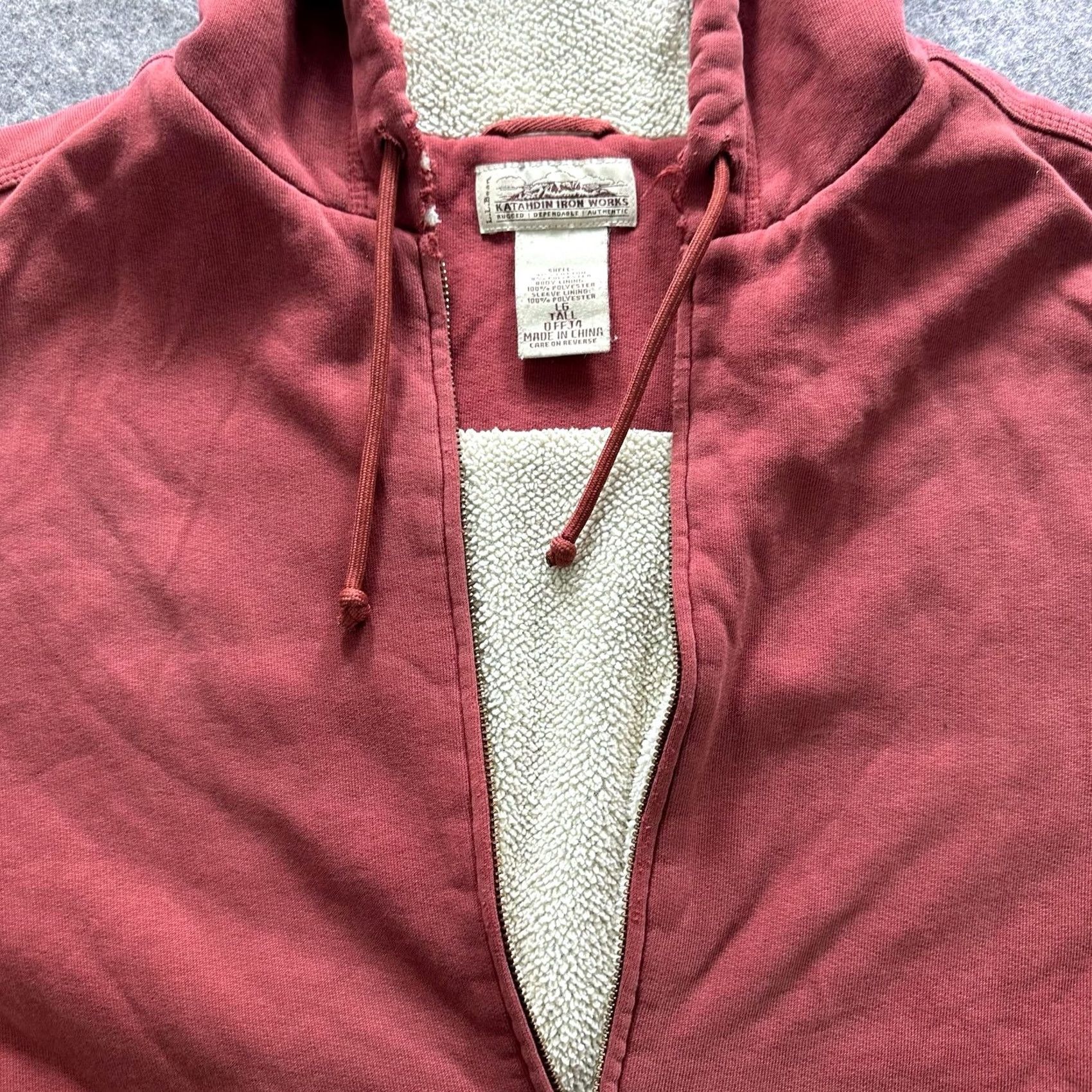 Vintage L.L. Bean Katahdin Iron Works Hoodie Mens LT Red Sherpa Lined Full Zip Fleece Size US L / EU 52-54 / 3 - 3 Thumbnail