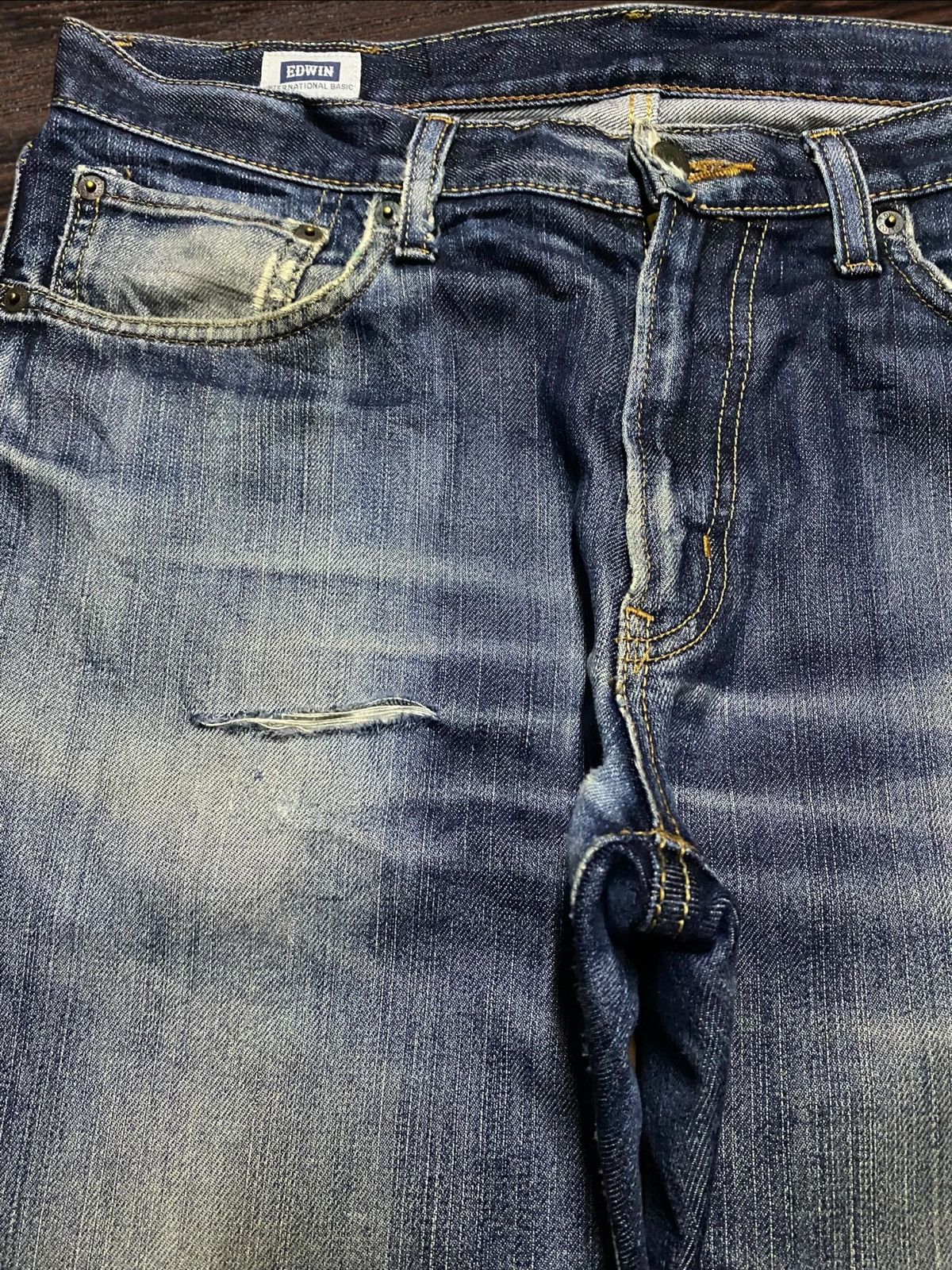 Edwin Vintage Japanese Brand Edwin 402 Fade DistressedLoose Jeans Size US 35 - 10 Thumbnail
