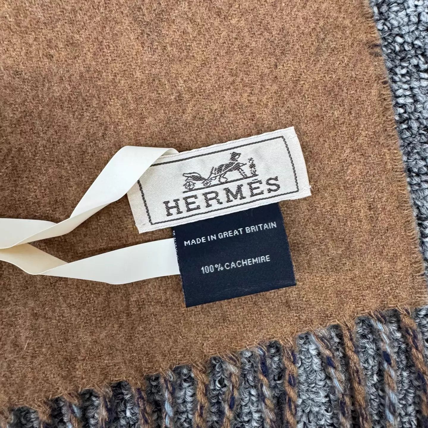 Hermes Hermes Blue Brown Check Cashmere Scarf 99 150x25cm Size ONE SIZE - 5 Thumbnail