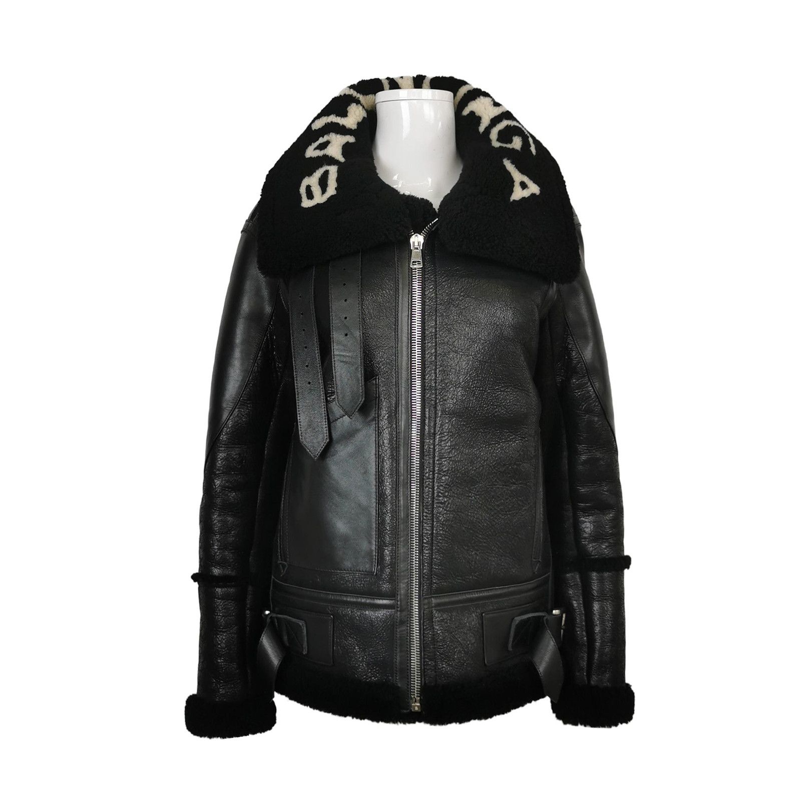Balenciaga XS Black Shearling Collar Leather Jacket